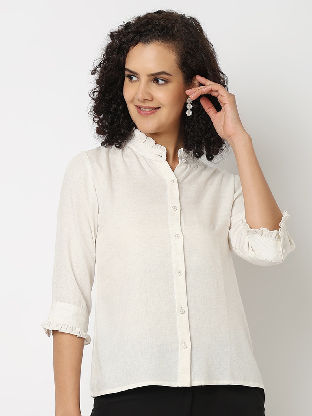 

NOT SO PINK Women Classic Opaque Casual Shirt, Off white