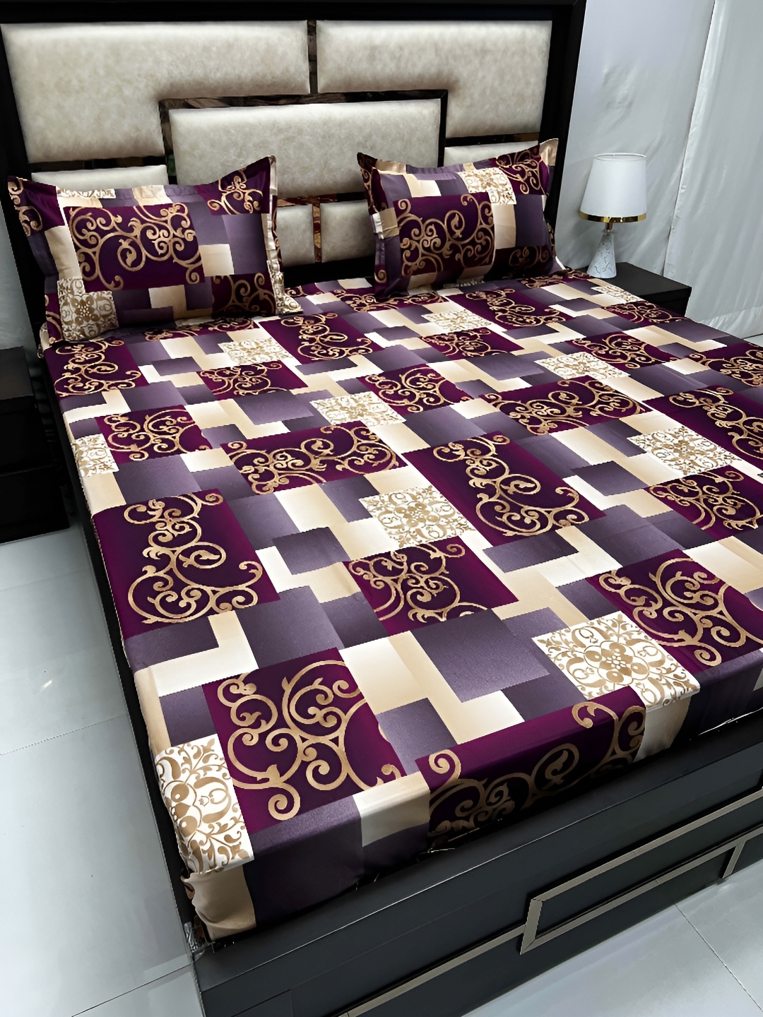 

Pure Decor Maroon & Purple Ethnic Motifs King Bedsheet with 2 Pillow Covers