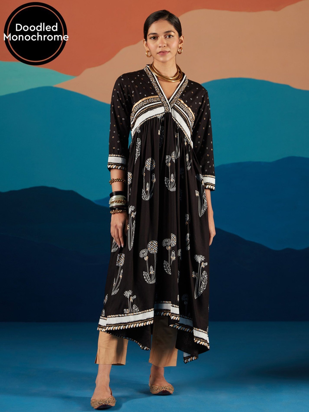 

Likha Women Ethnic Motifs Thread Work Kurta, Black