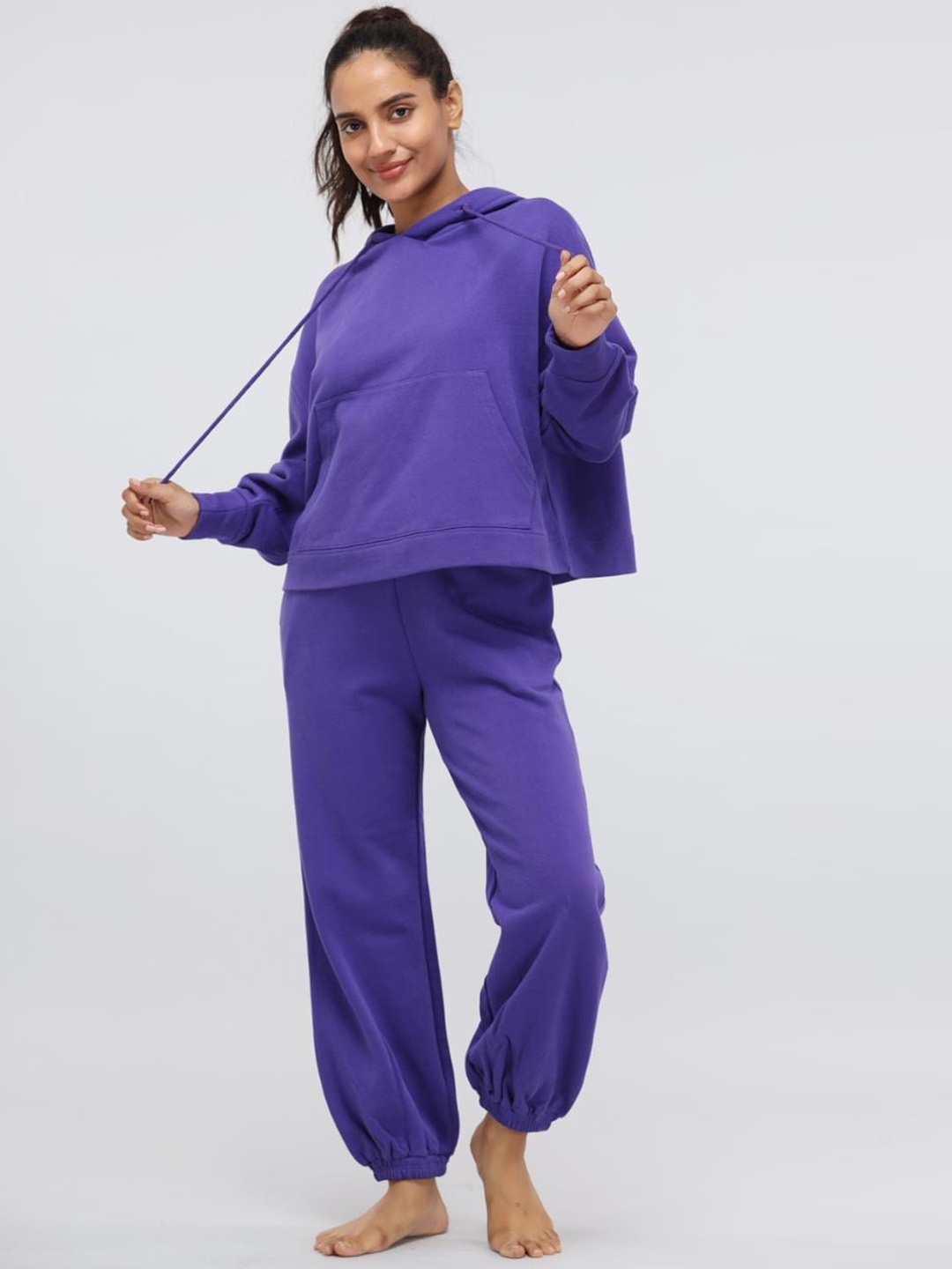 

necesera Women Pure Cotton Mid-Rise Lounge Pants, Blue