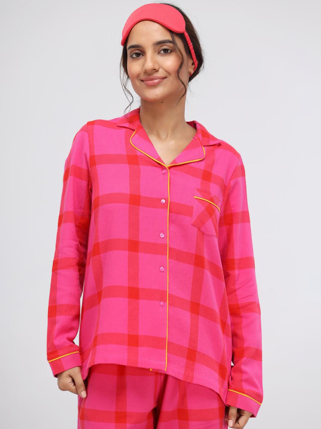 

necesera Checked Cotton Lounge Tshirts, Pink