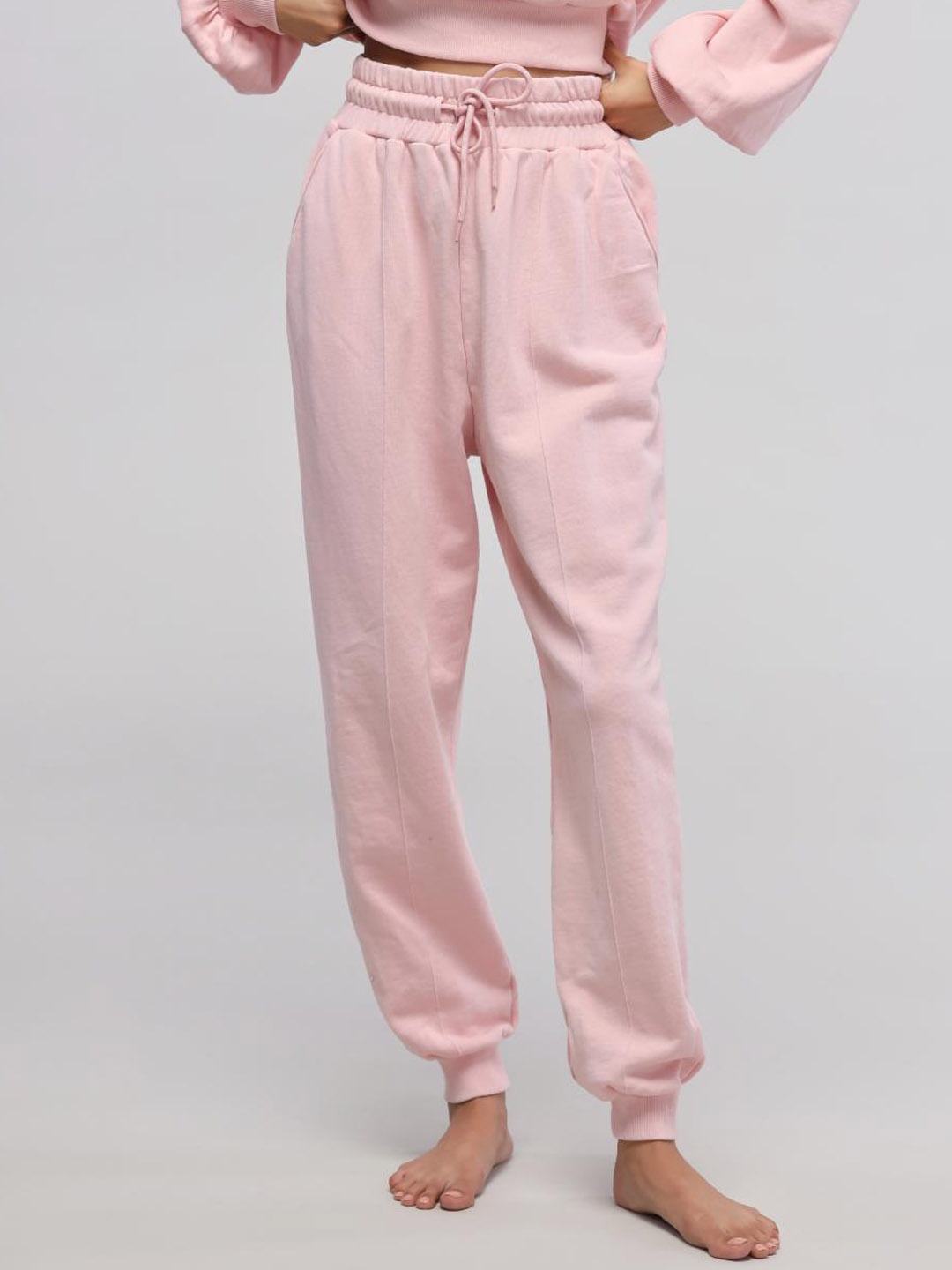 

necesera Women Pure Cotton Mid-Rise Lounge Joggers, Pink