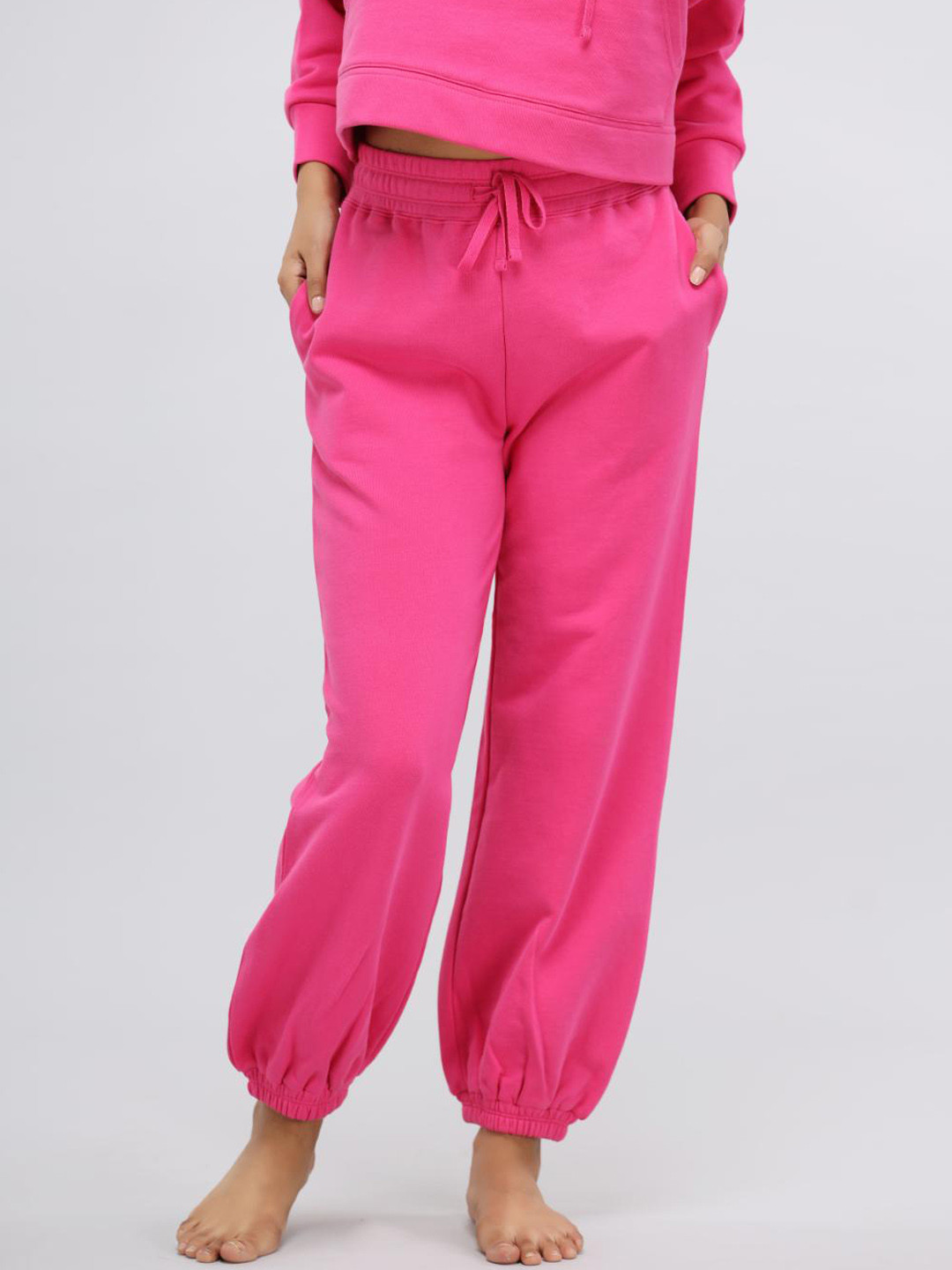 

necesera Women Pure Cotton Mid-Rise Lounge Pants, Pink