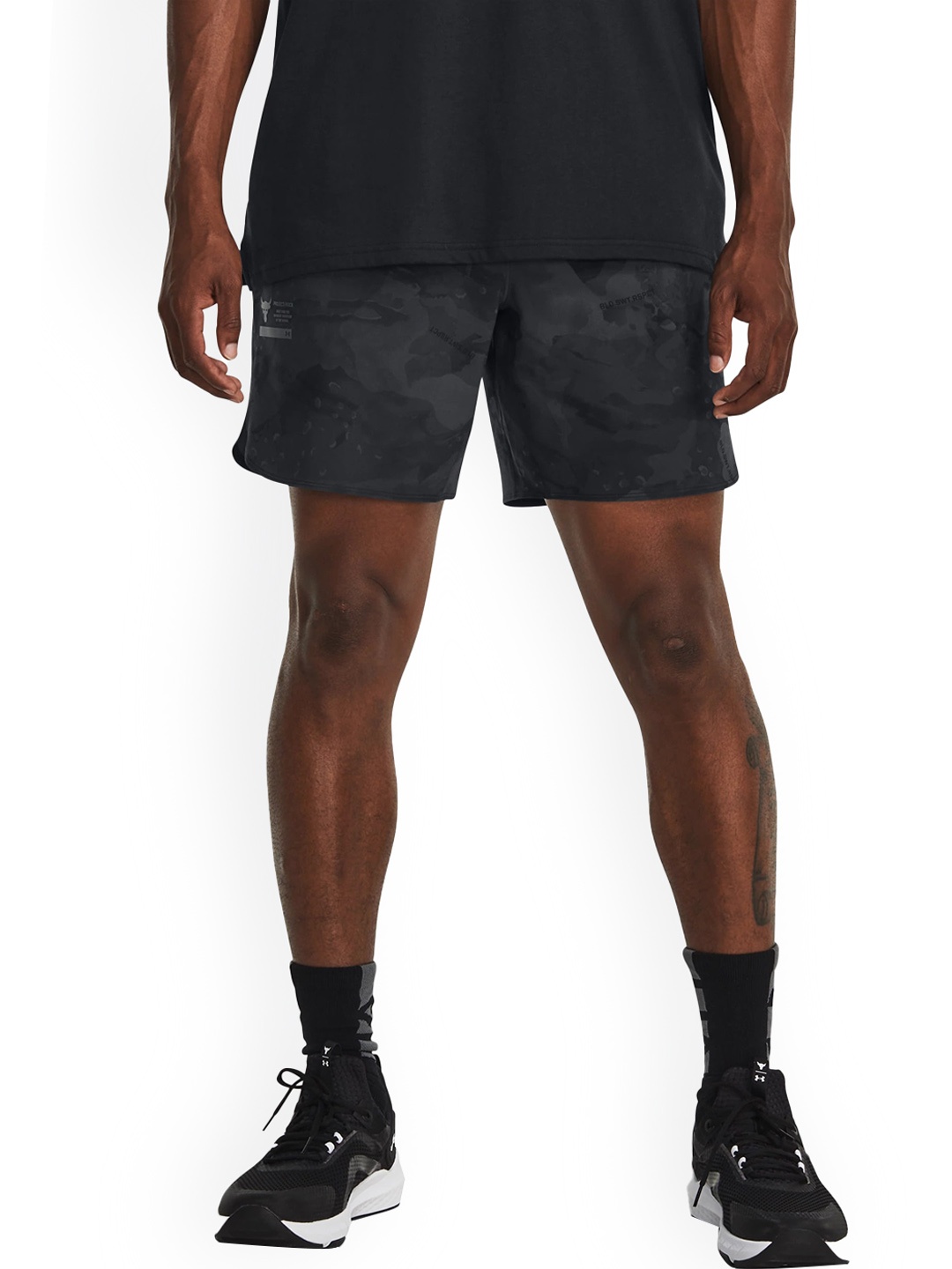 

UNDER ARMOUR UA Project Rock Men Unstoppable Camouflage-Printed Slim-Fit Shorts, Black