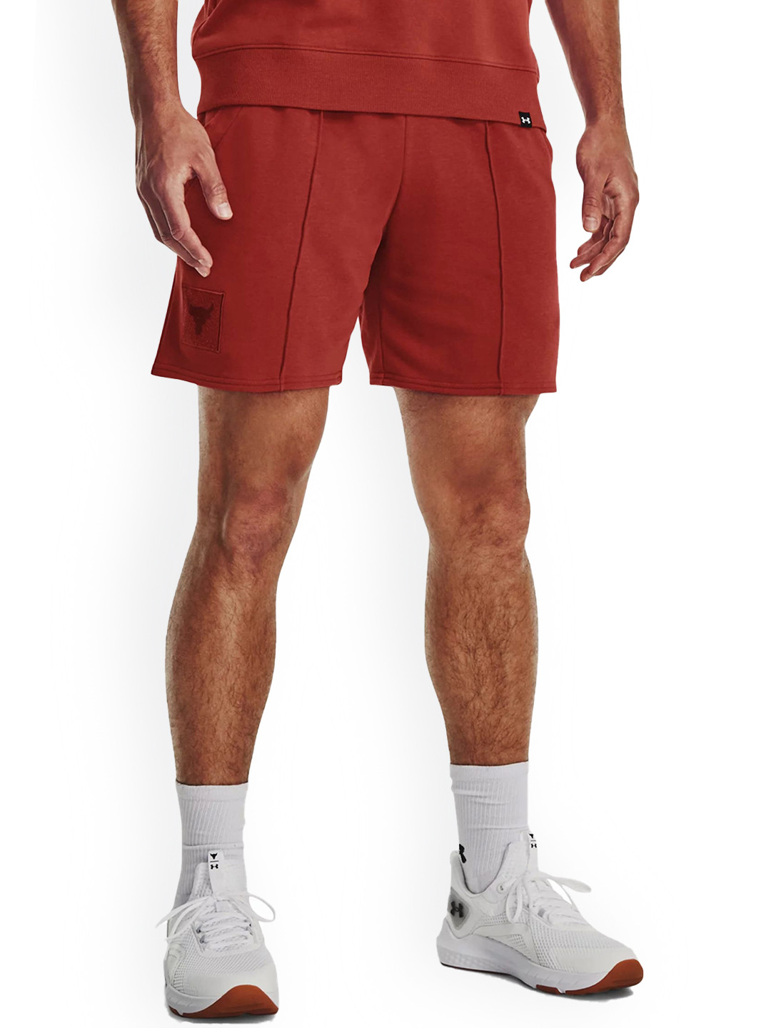 

UNDER ARMOUR UA Project Rock Men Loose-Fit Terry Gym Shorts, Red