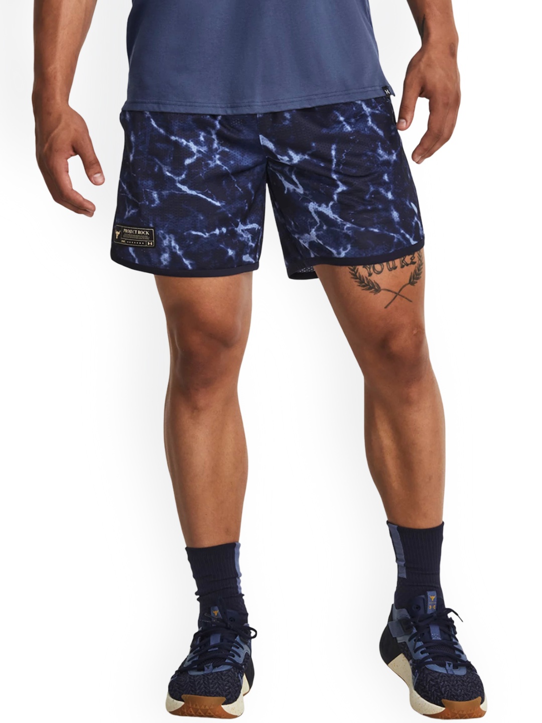 

UNDER ARMOUR UA Project Rock Men Printed Mesh Loose-Fit Shorts, Navy blue
