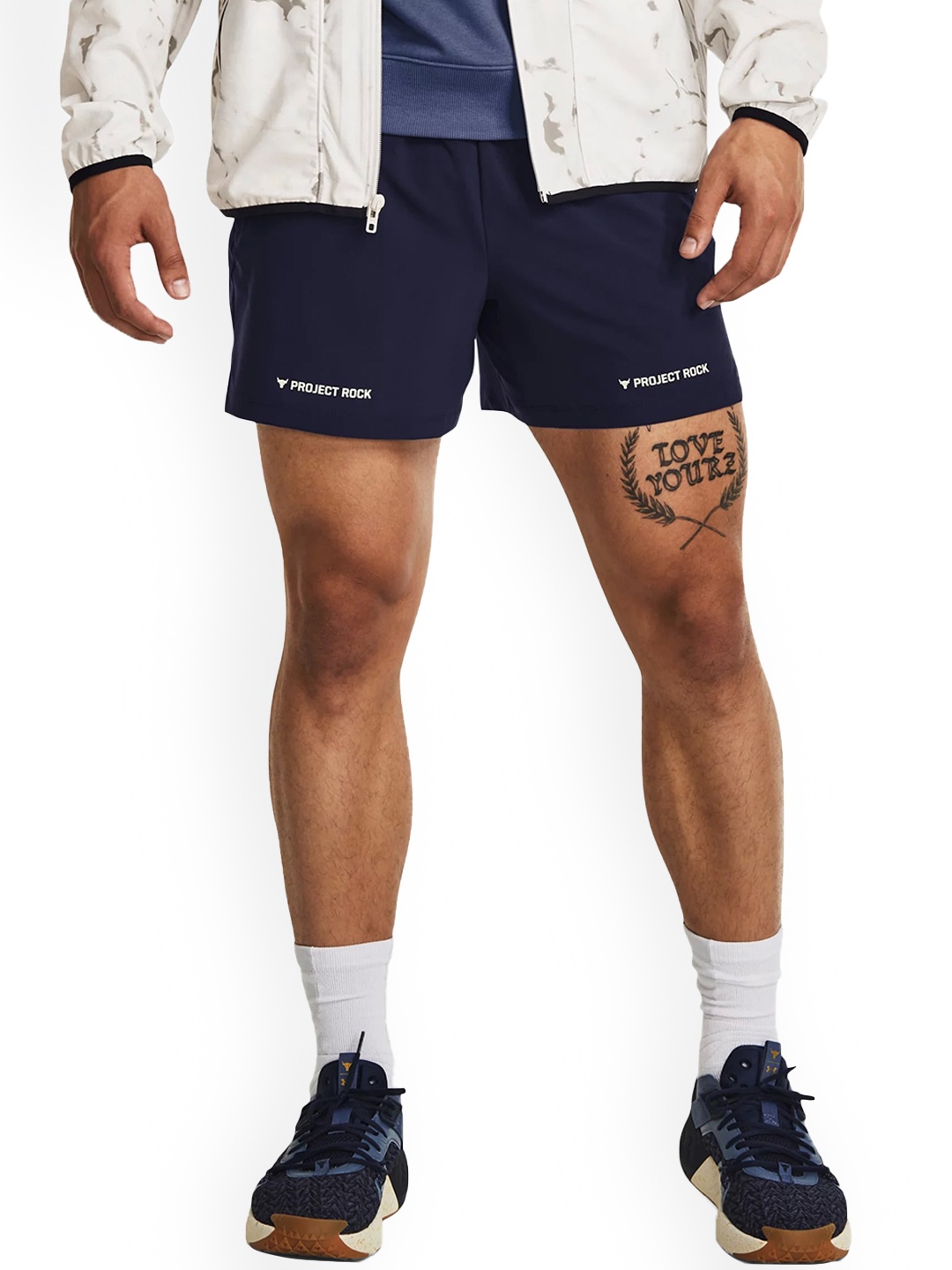 

UNDER ARMOUR Project Rock 5" Men Woven Loose-Fit Sports Shorts, Navy blue