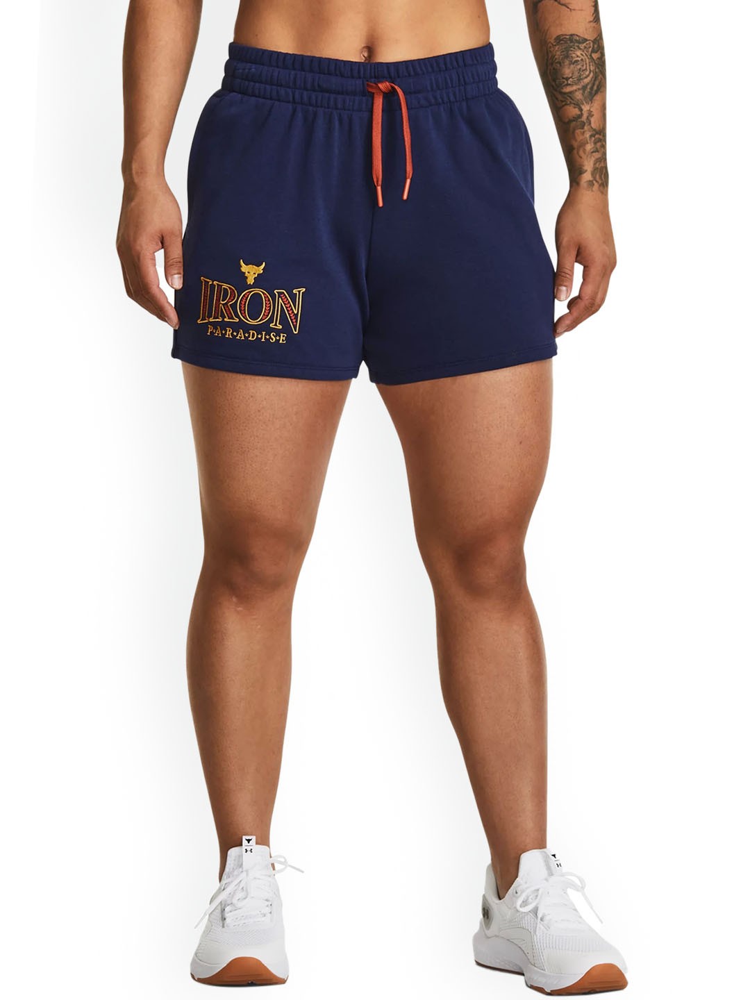 

UNDER ARMOUR UA Project Rock Women Everyday Embroidered Terry Sports Shorts, Navy blue