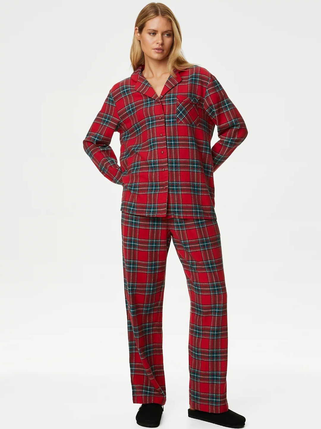

Marks & Spencer Women Checked Night suit, Red