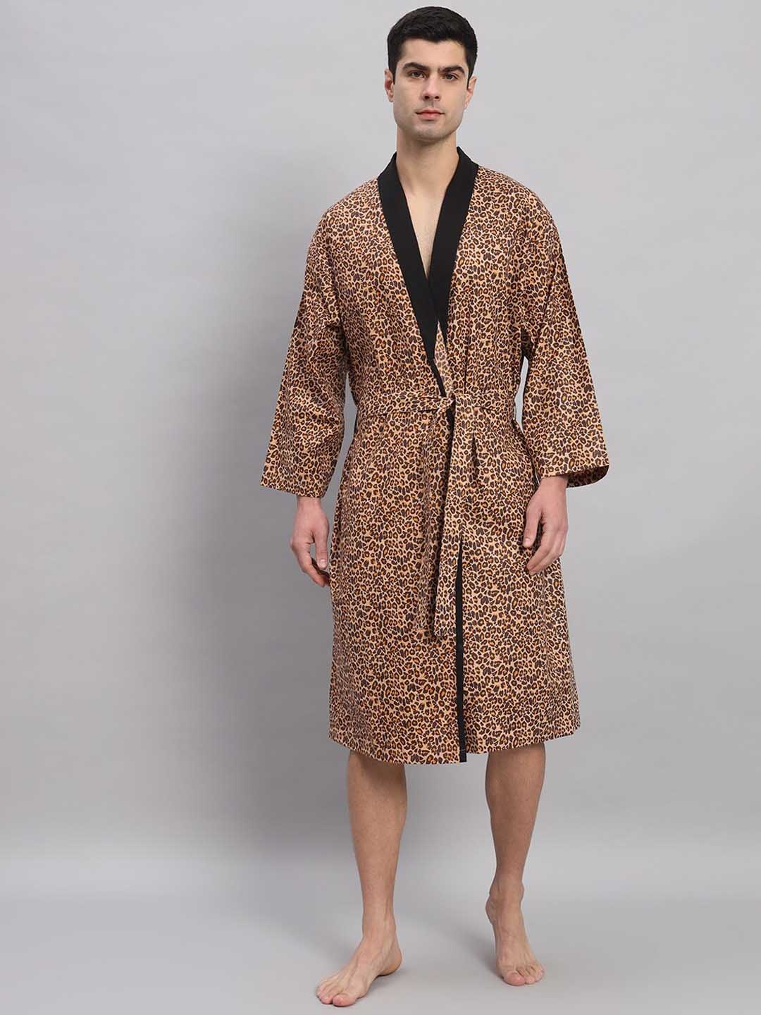

HANDICRAFT PALACE Printed Pure Cotton Bath Robe, Beige