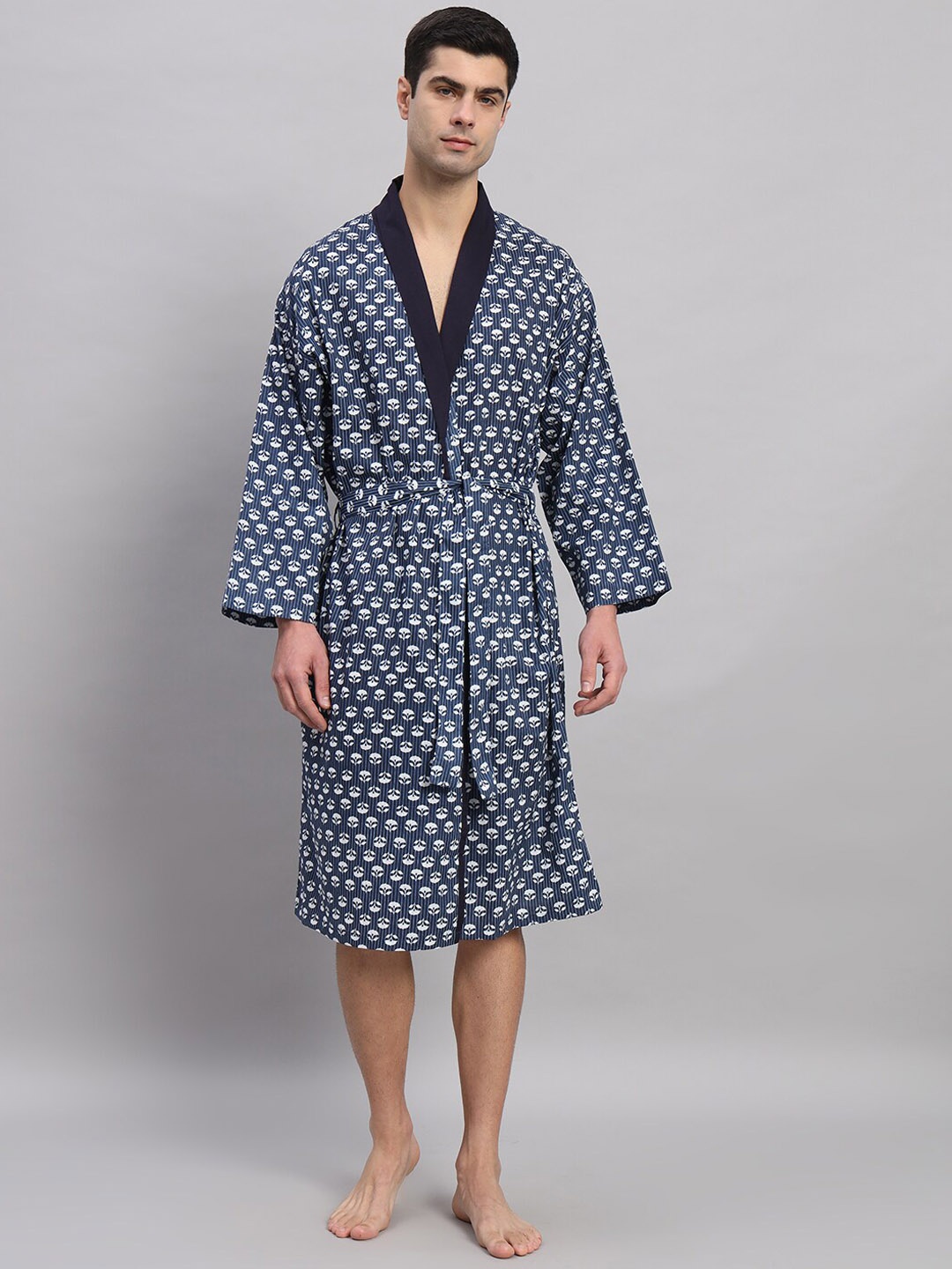 

HANDICRAFT PALACE Printed Pure Cotton Bath Robe, Blue