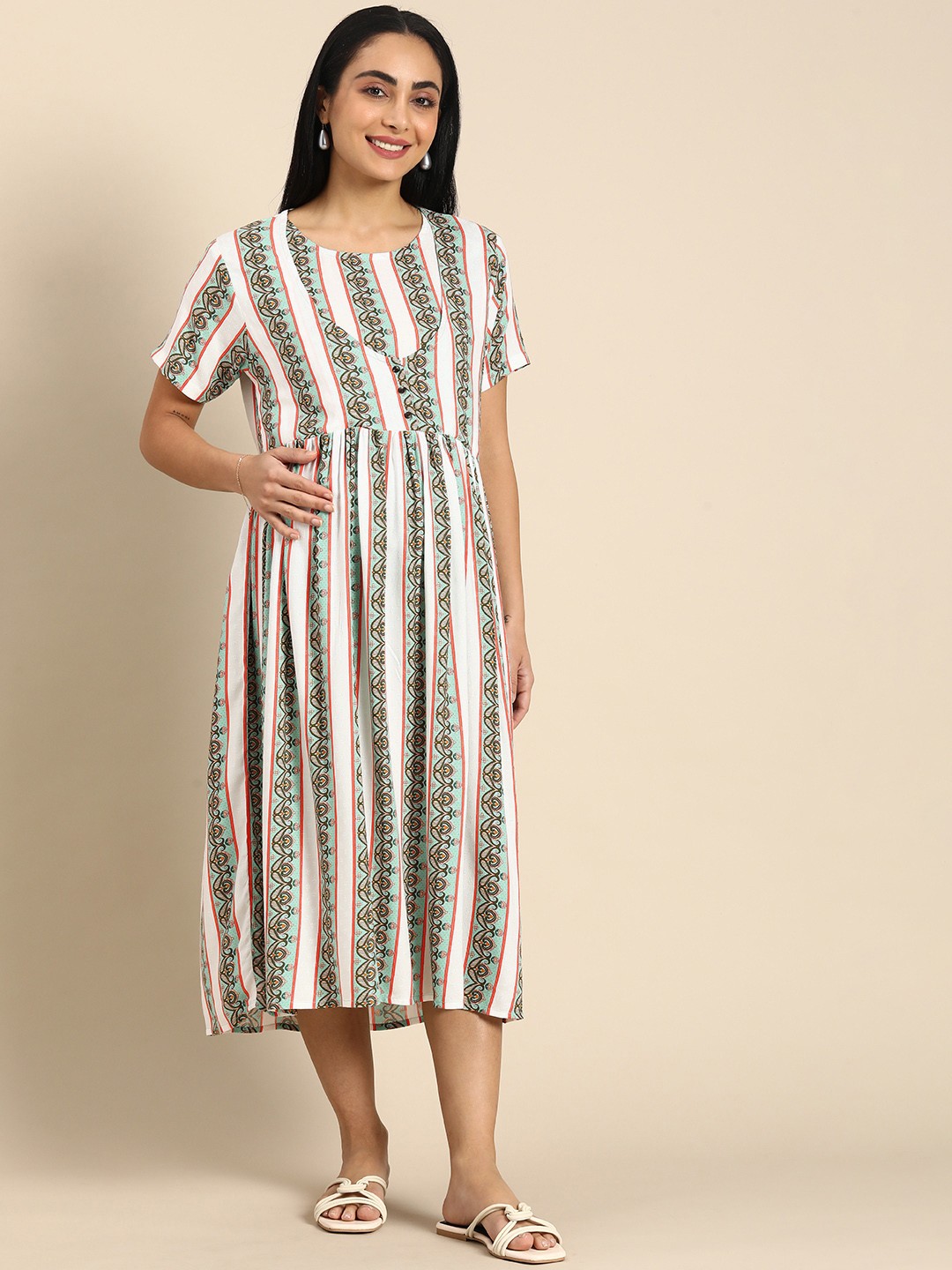 

BAESD Ethnic Motifs Printed Maternity A-Line Midi Dress, Lavender