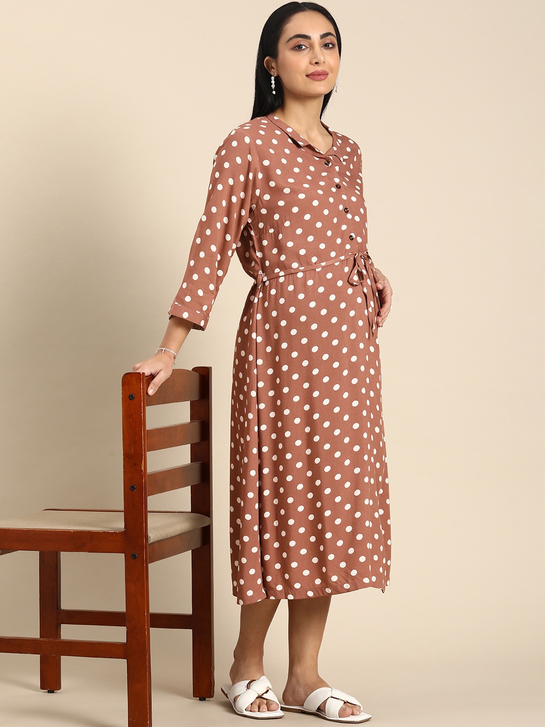 

BAESD Geometric Printed Maternity A-Line Midi Dress, Brown