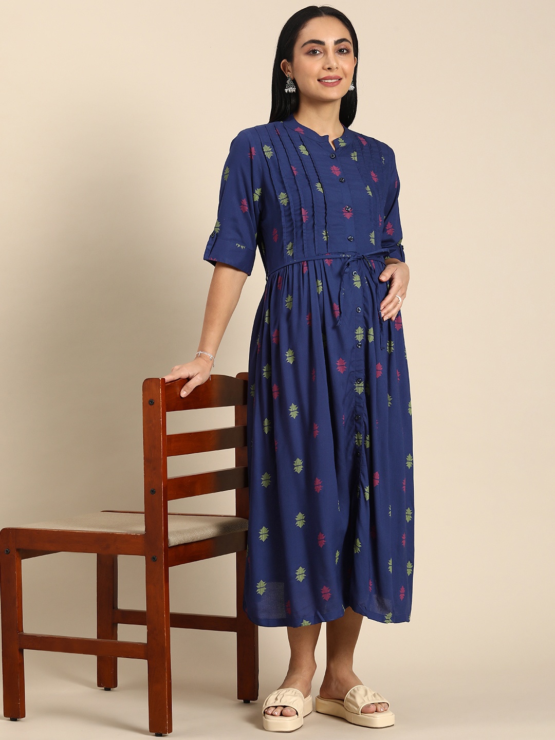 

BAESD Abstract Printed Maternity A-Line Midi Dress, Blue