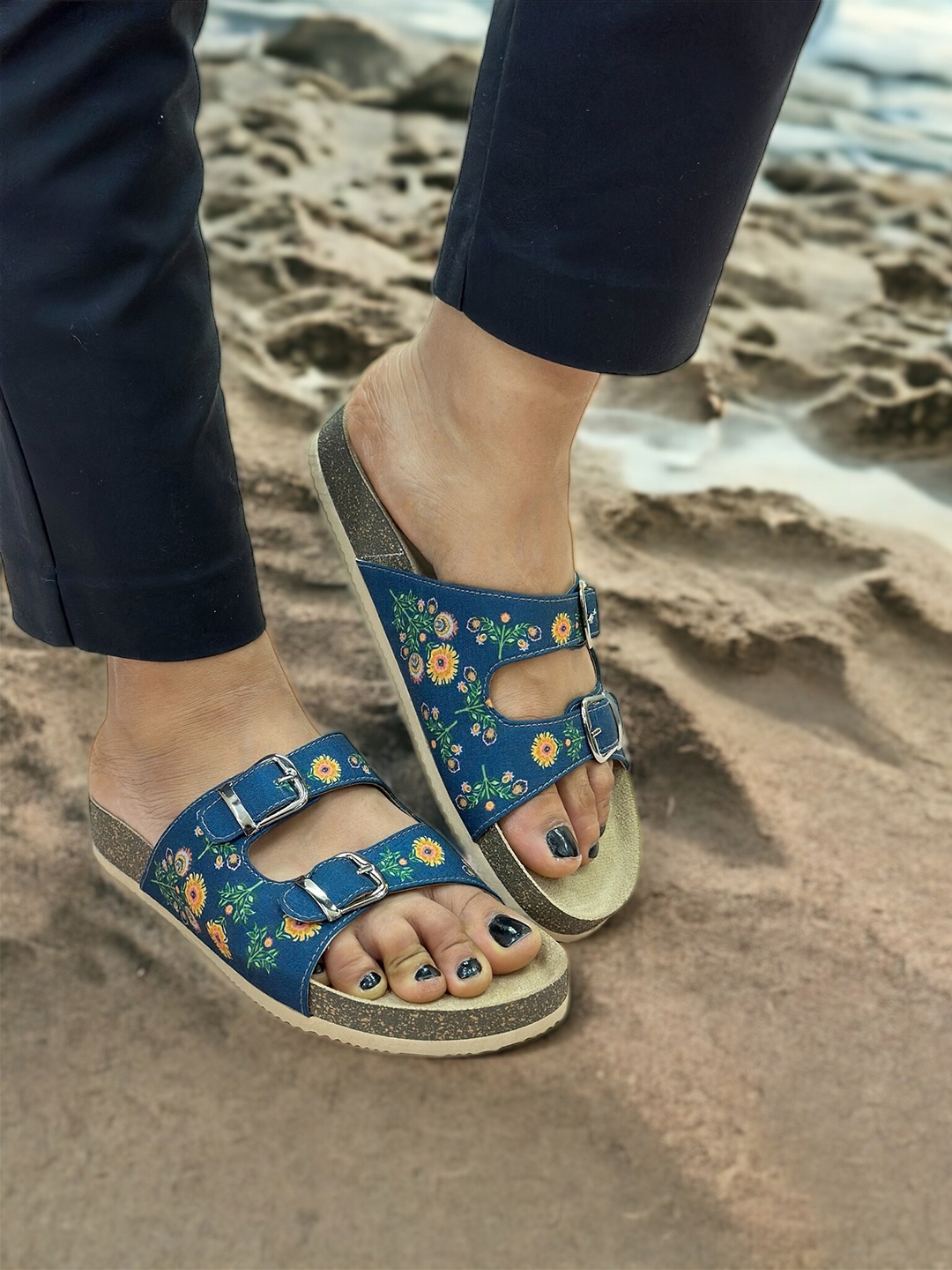 

Kiana House Of Fashion Printed Open Toe Flats, Blue