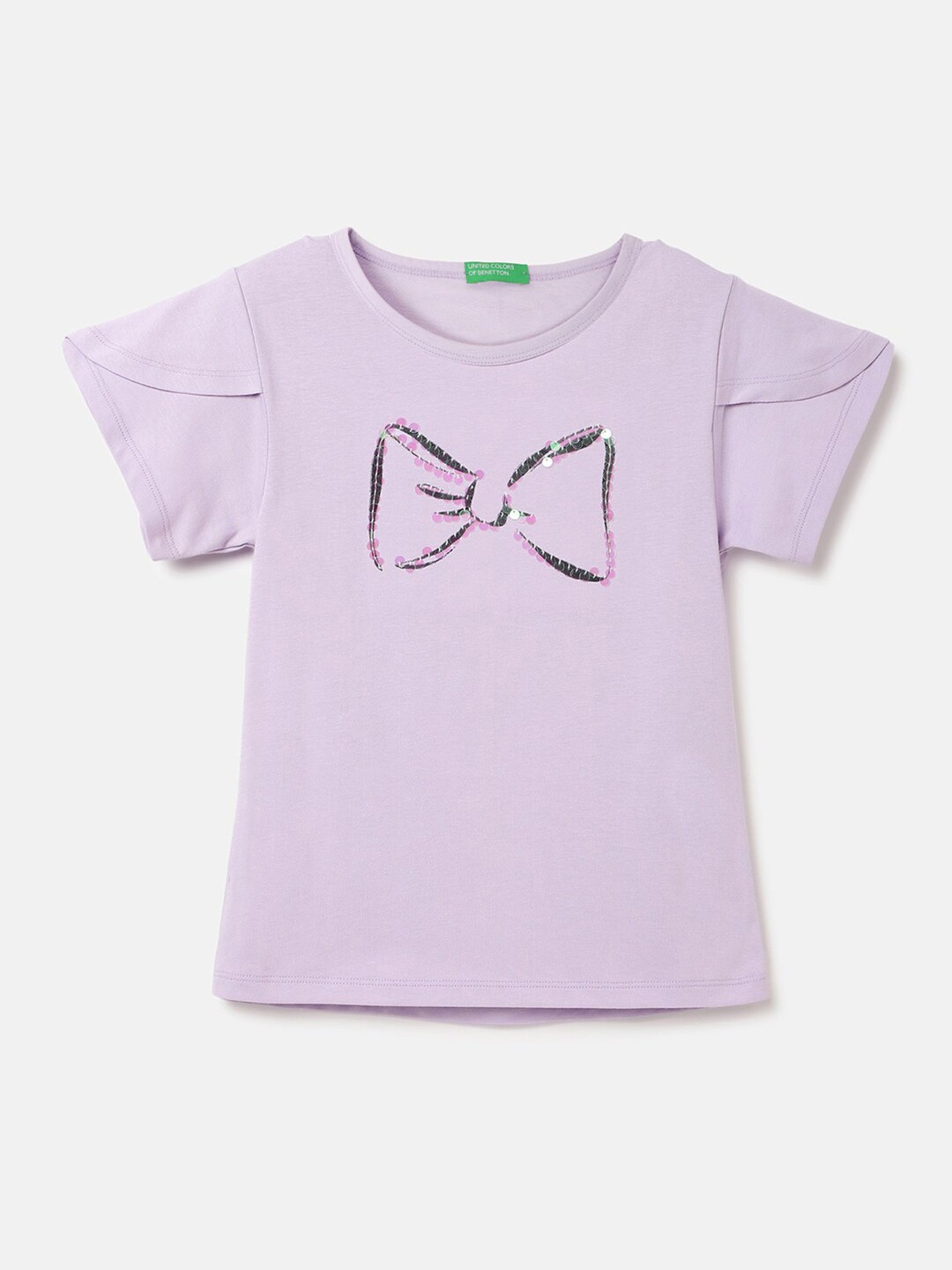 

United Colors of Benetton Girls Pure Cotton Pockets T-shirt, Purple