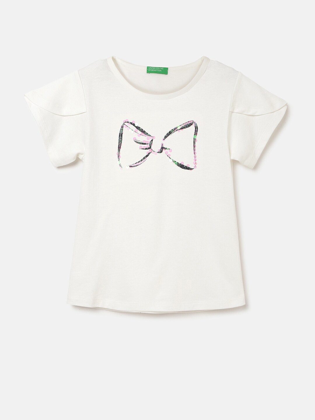 

United Colors of Benetton Girls Pure Cotton Pockets T-shirt, White