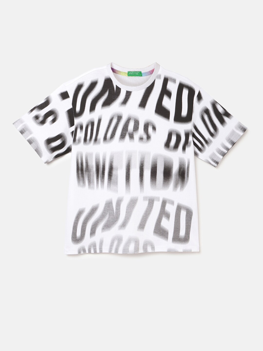 

United Colors of Benetton Boys Printed Pure Cotton Applique T-shirt, White