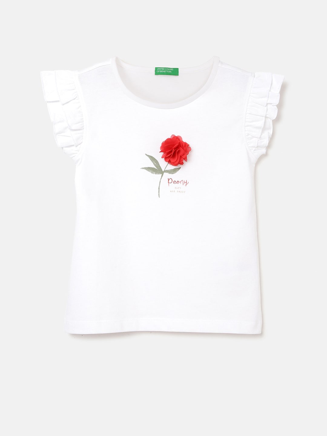 

United Colors of Benetton Girls Printed Pure Cotton Pockets T-shirt, White