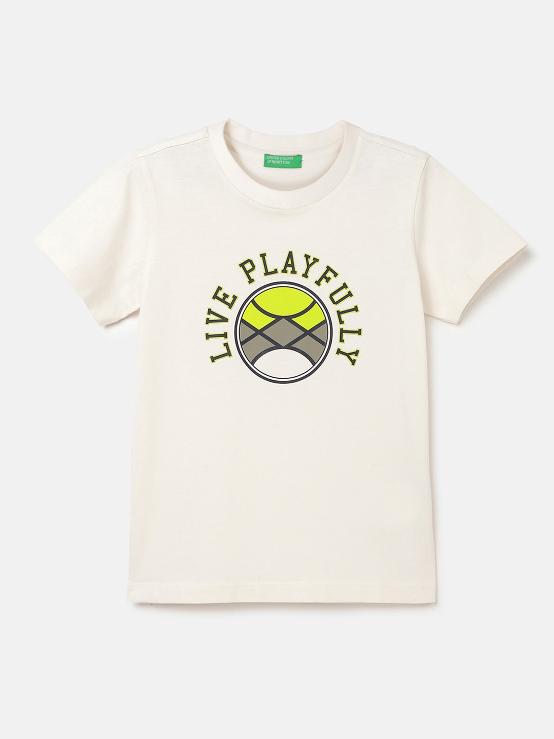

United Colors of Benetton Boys Printed Pure Cotton Applique T-shirt, Multi
