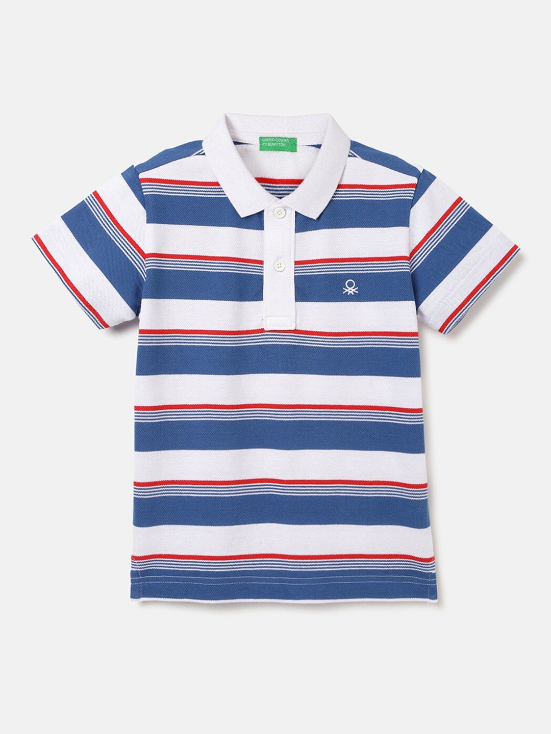 United Colors of Benetton Boys Striped Polo Collar Pure Cotton Pockets T-shirt, Multi