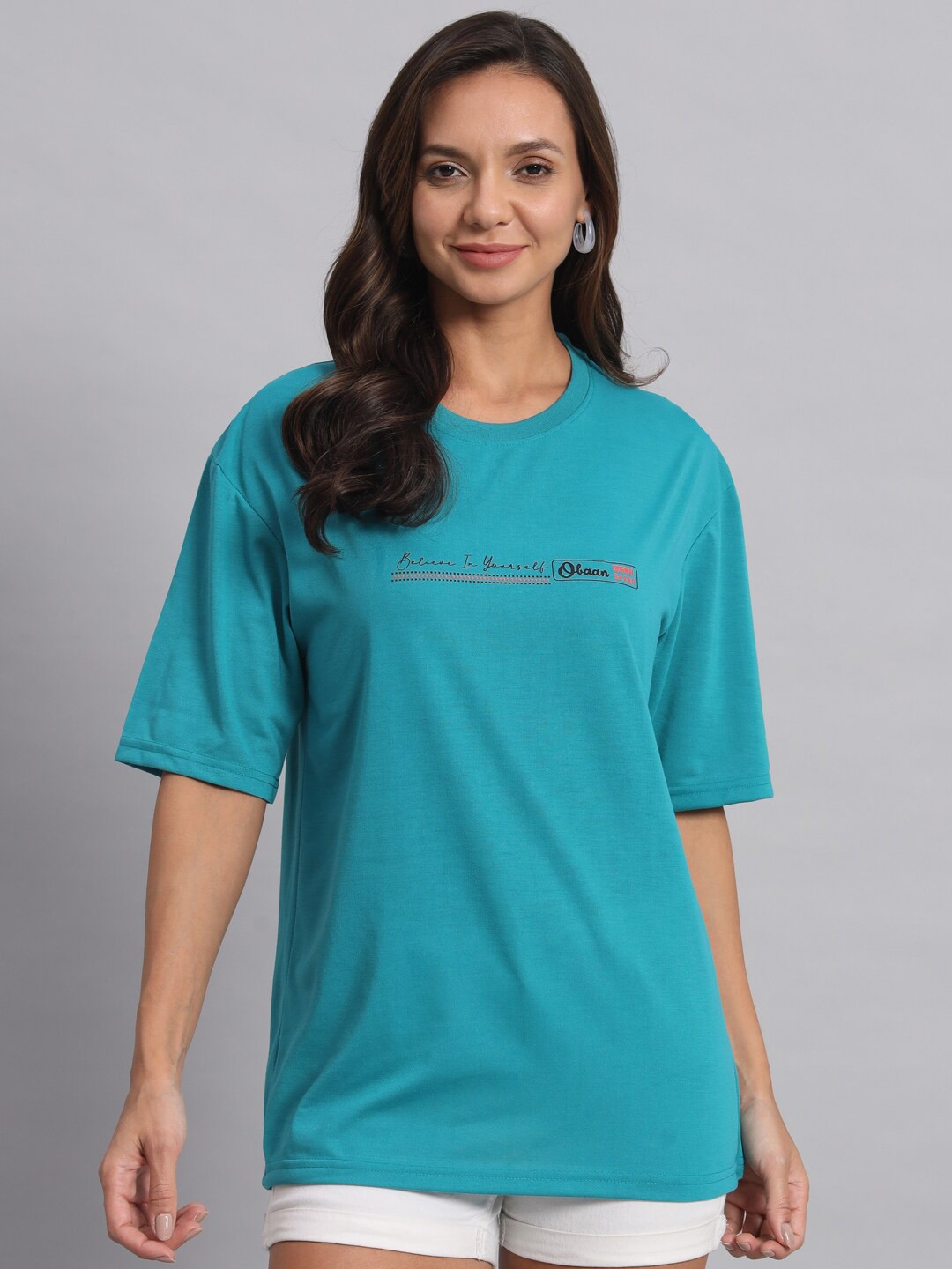 

Obaan Women V-Neck Pockets T-shirt, Teal