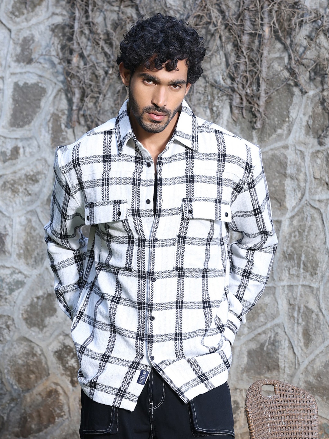 

The Roadster Lifestyle Co White Checked Pure Cotton Oversized Shirt