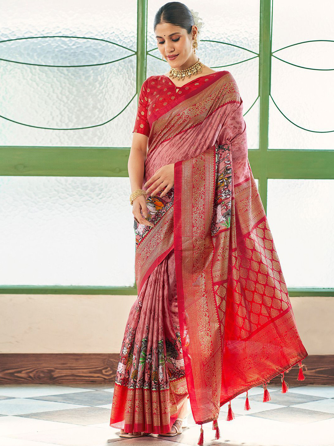 

Mitera Zari Art Silk Kanjeevaram Saree, Red