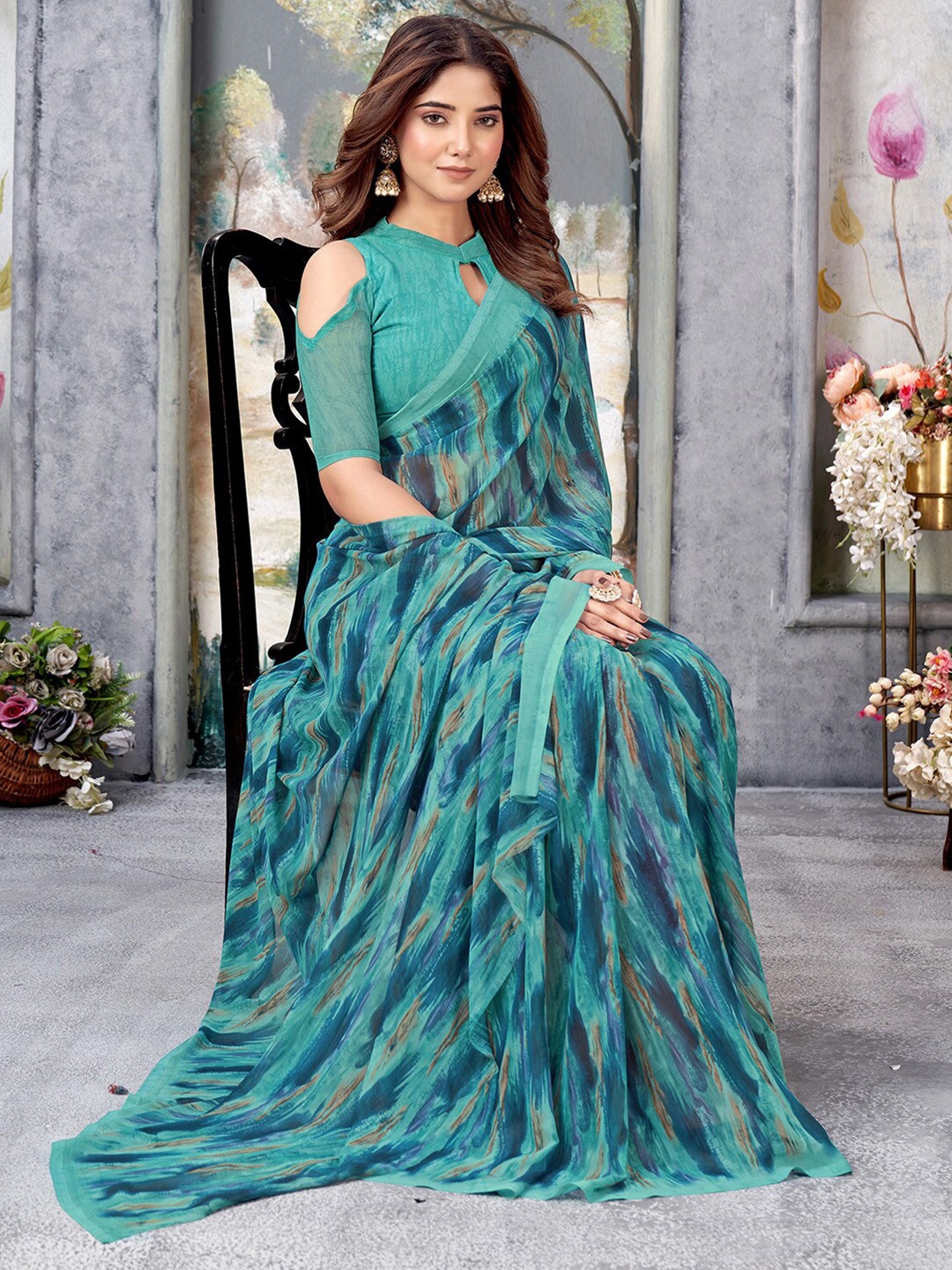 

Mitera Poly Georgette Saree, Turquoise blue