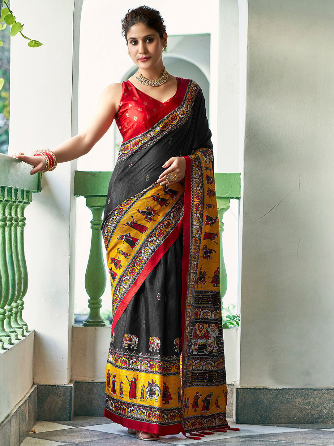 

Mitera Zari Art Silk Designer Kanjeevaram Saree, Black