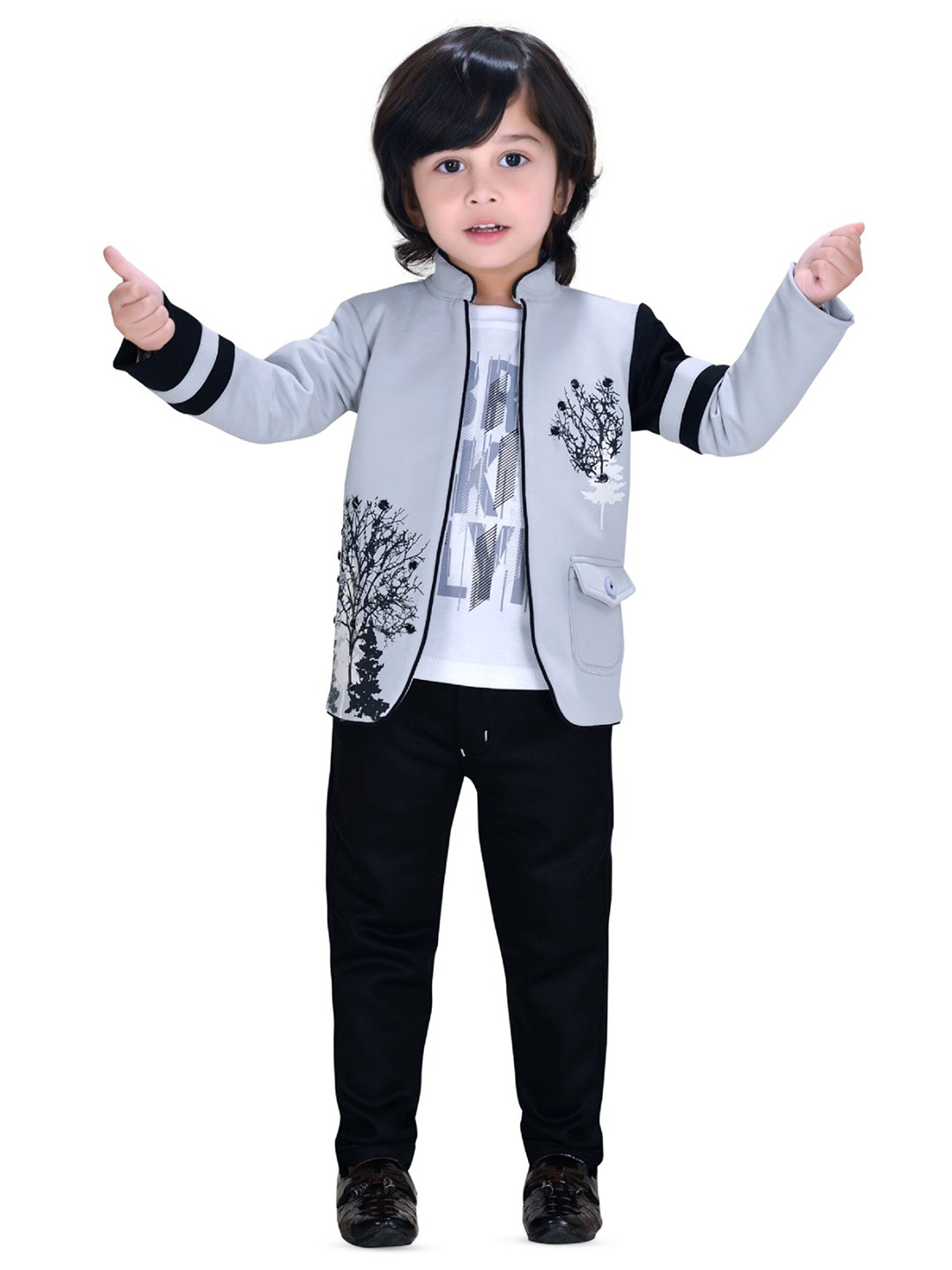 

BAESD Boys Printed T-shirt with Trousers, Grey