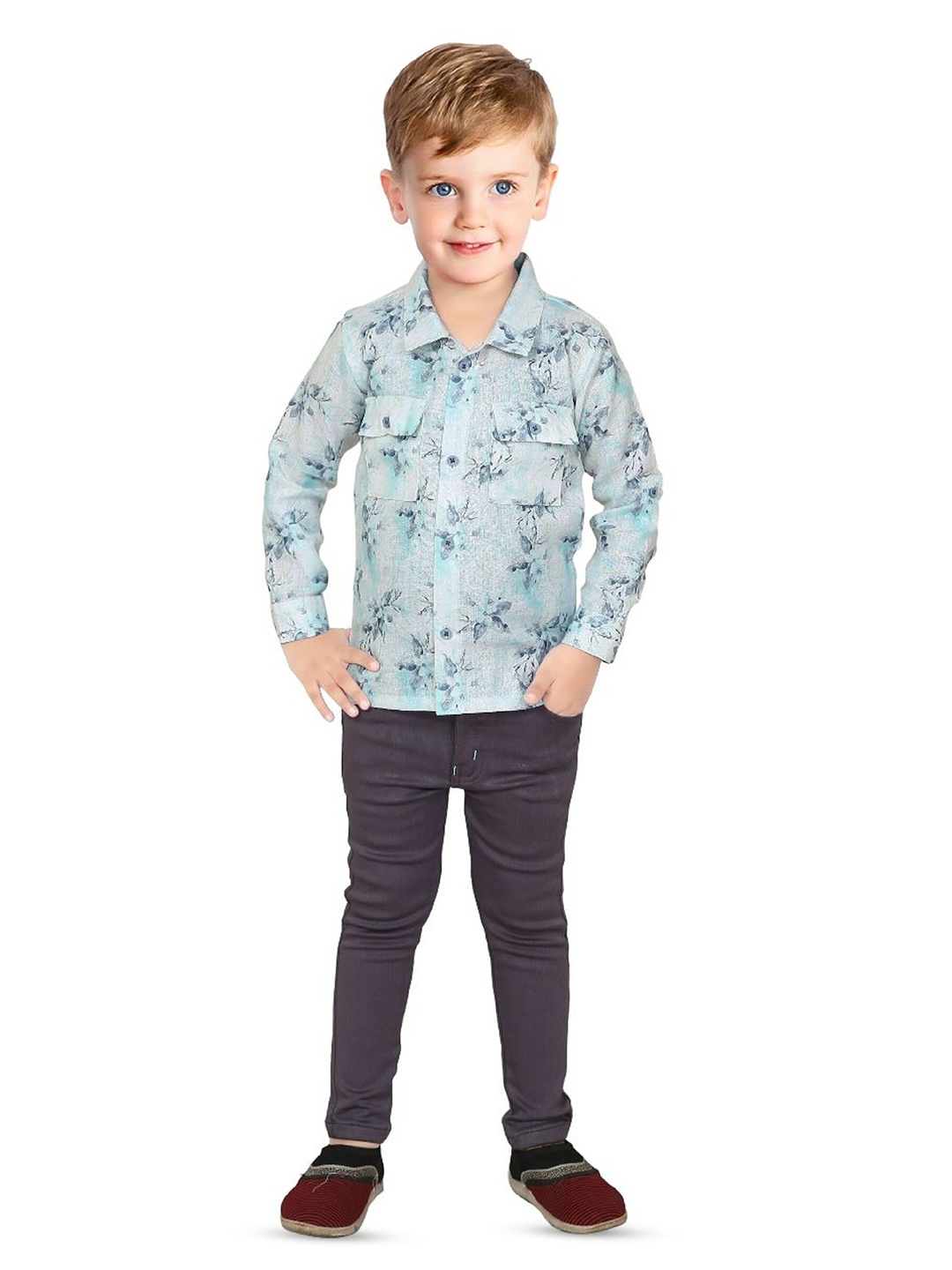

BAESD Boys Printed Shirt with Trousers, Sea green