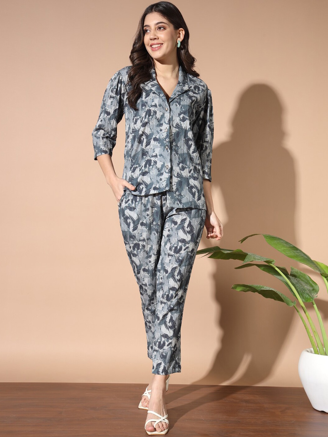 

GUFRINA Printed Notched-Collar Shirt With Trousers, Grey