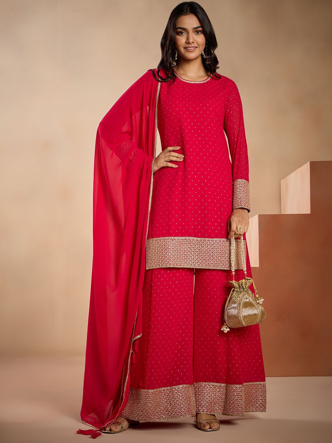 

Gajra Gang Women Regular Gotta Patti Kurta with Pyjamas & With Dupatta, Red