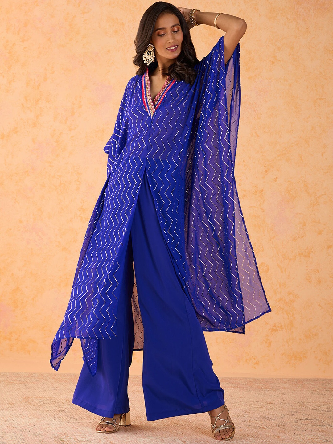 

Gajra Gang Women Embroidered Regular Sequinned Kurta with Trousers, Blue