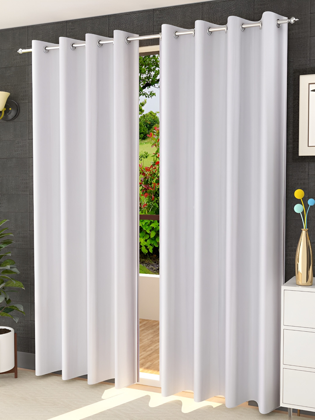 

Galaxy Home Decor Off White Set of 3 Floral Room Darkening Long Door Curtain