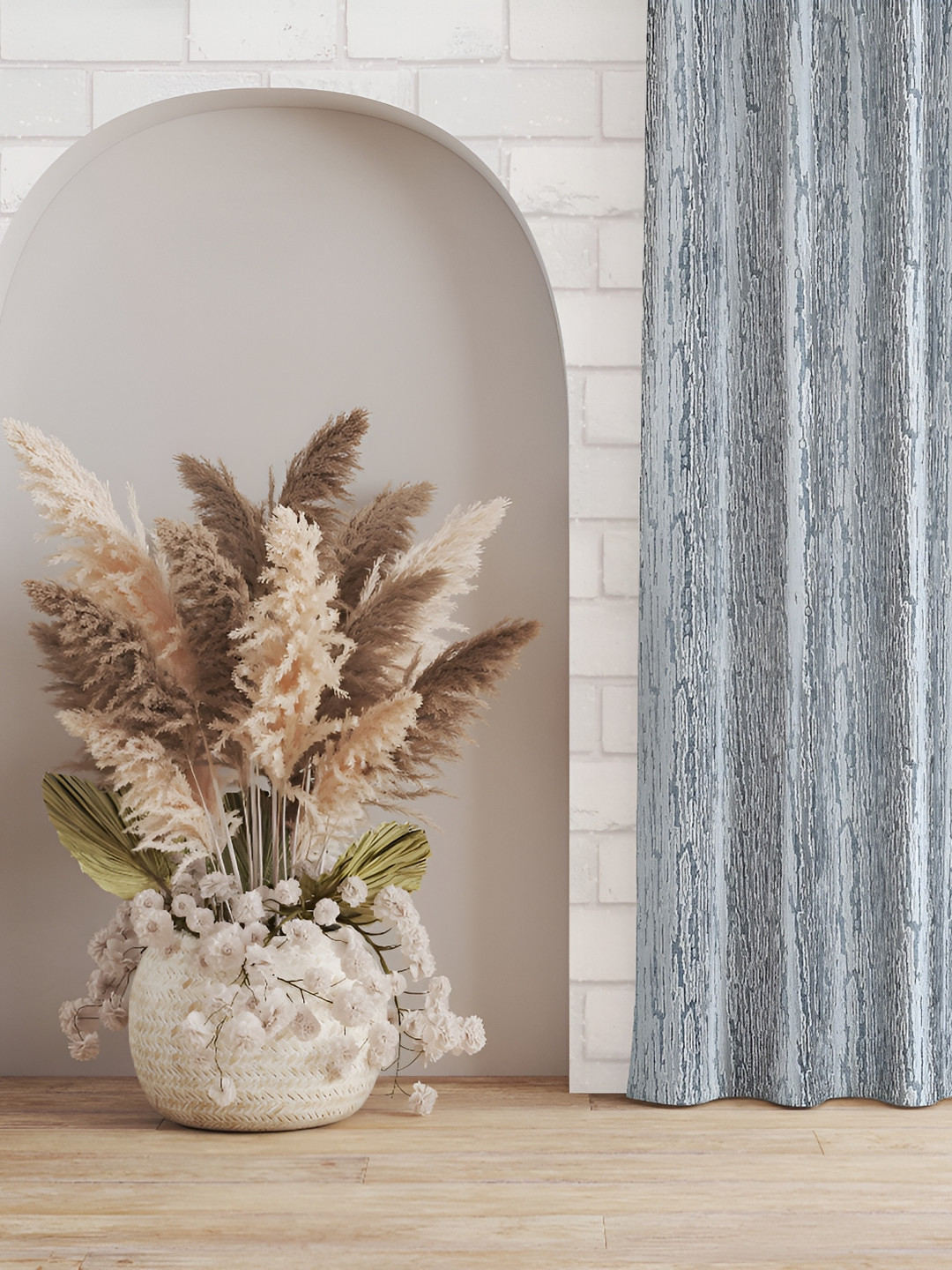 

Galaxy Home Decor Grey Set of 3 Floral Room Darkening Long Door Curtain