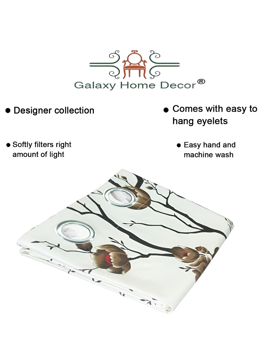 

Galaxy Home Decor Brown Set of 3 Floral Room Darkening Window Curtain