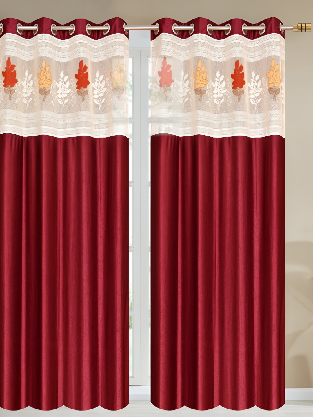 

Galaxy Home Decor Maroon Set of 2 Floral Room Darkening Window Curtain