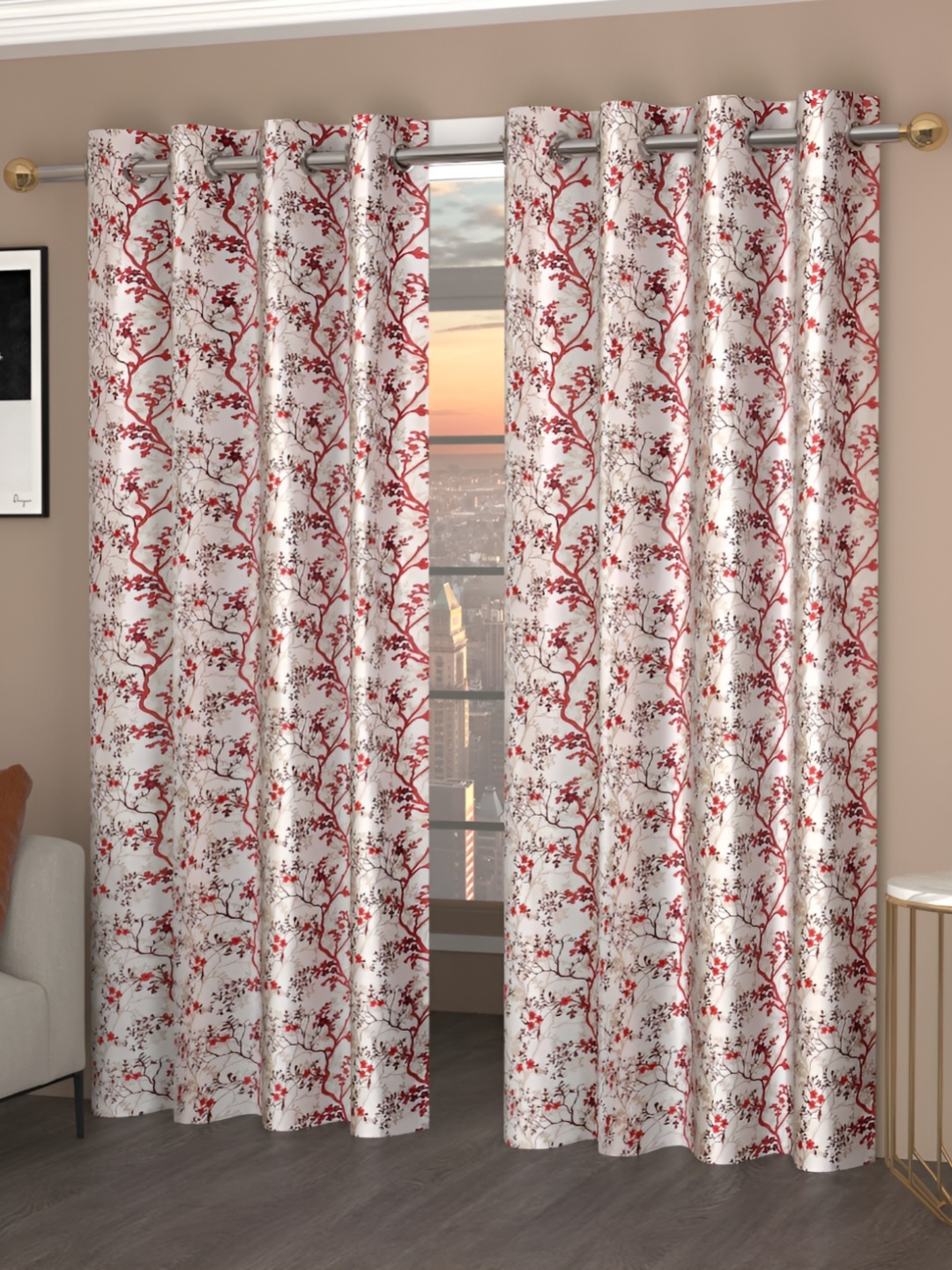 

Galaxy Home Decor Maroon Floral Room Darkening Window Curtain
