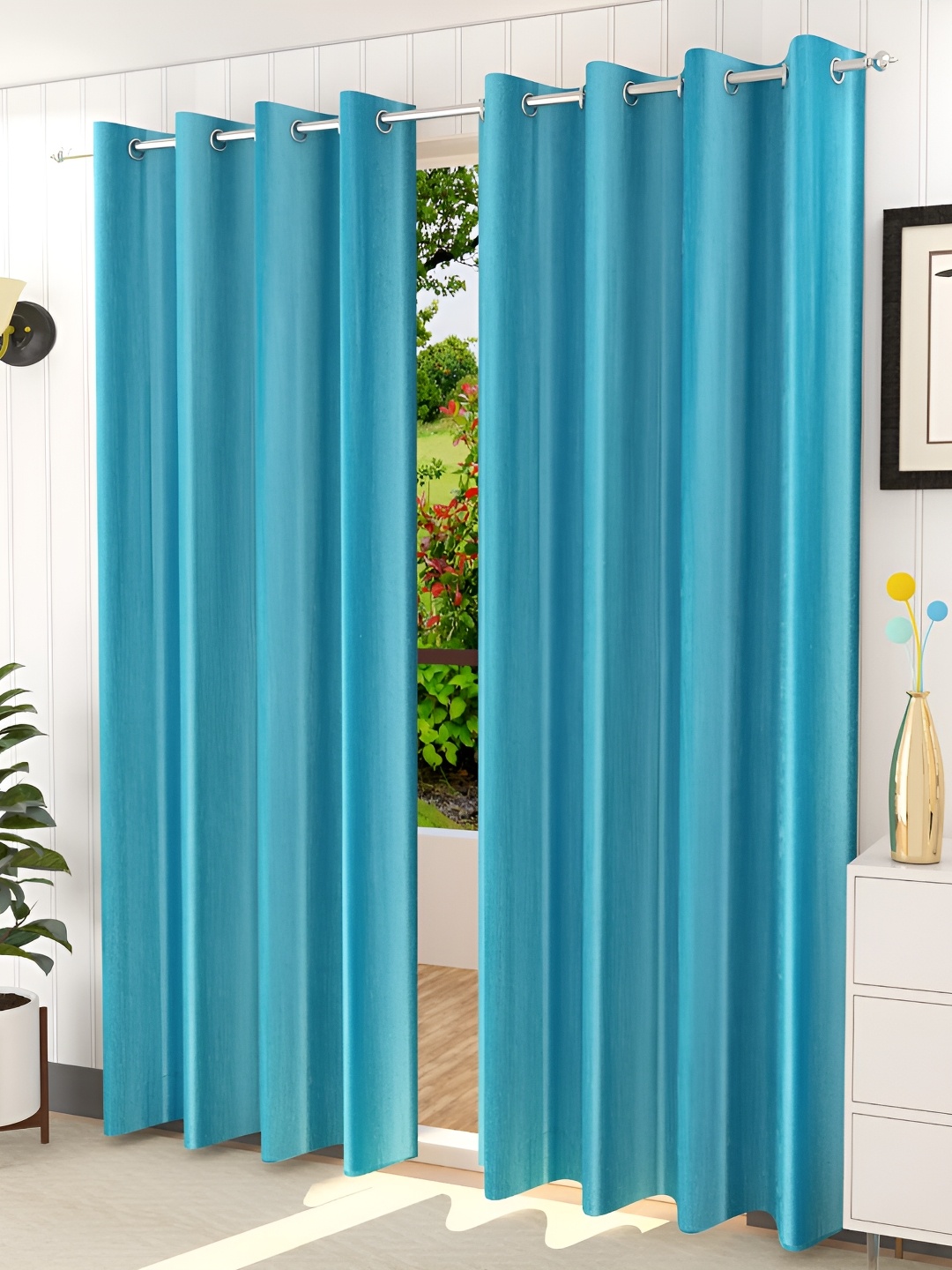 

Galaxy Home Decor Turquoise Blue Floral Room Darkening Long Door Curtain
