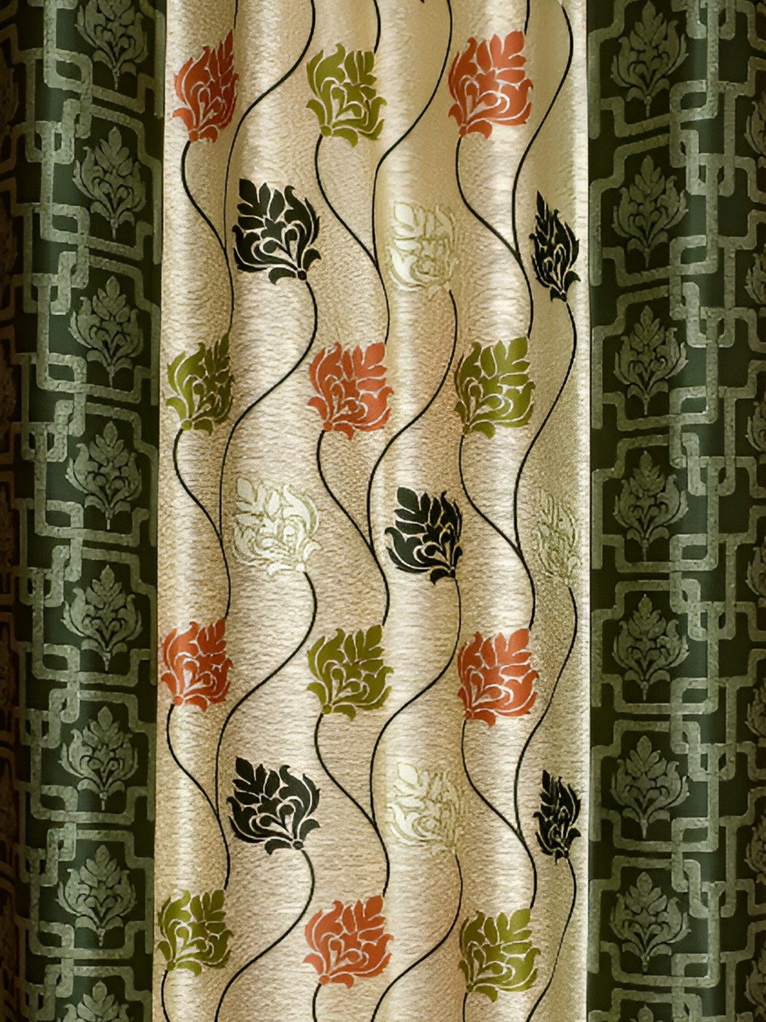

Galaxy Home Decor Green Set of 3 Floral Room Darkening Door Curtain