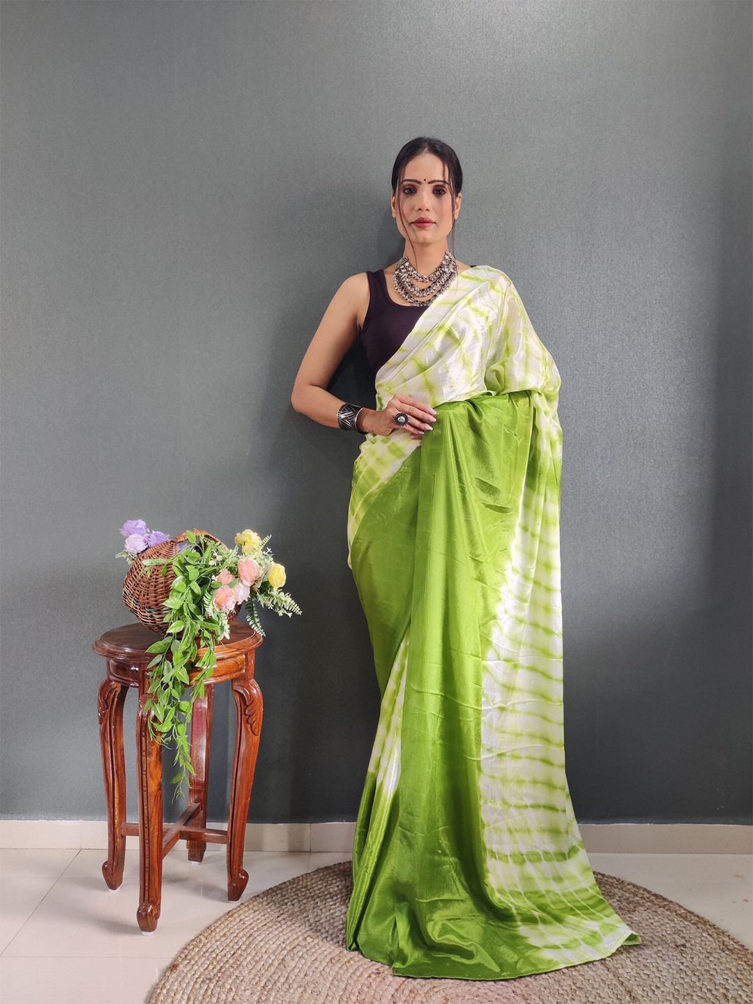 

LeeliPeeri Designer Tie and Dye Chiffon Saree, Green