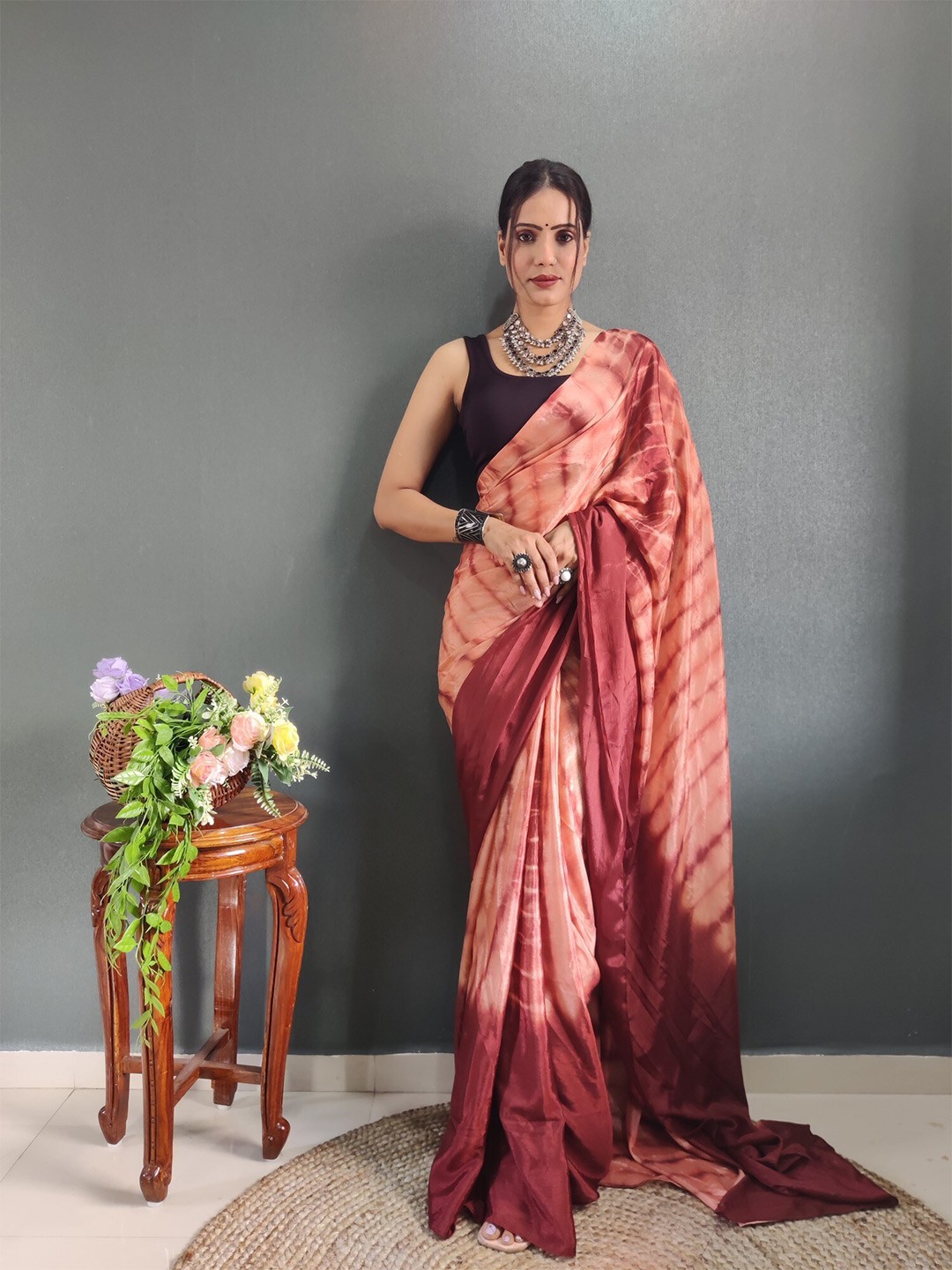 

LeeliPeeri Designer Ombre Poly Chiffon Saree, Orange