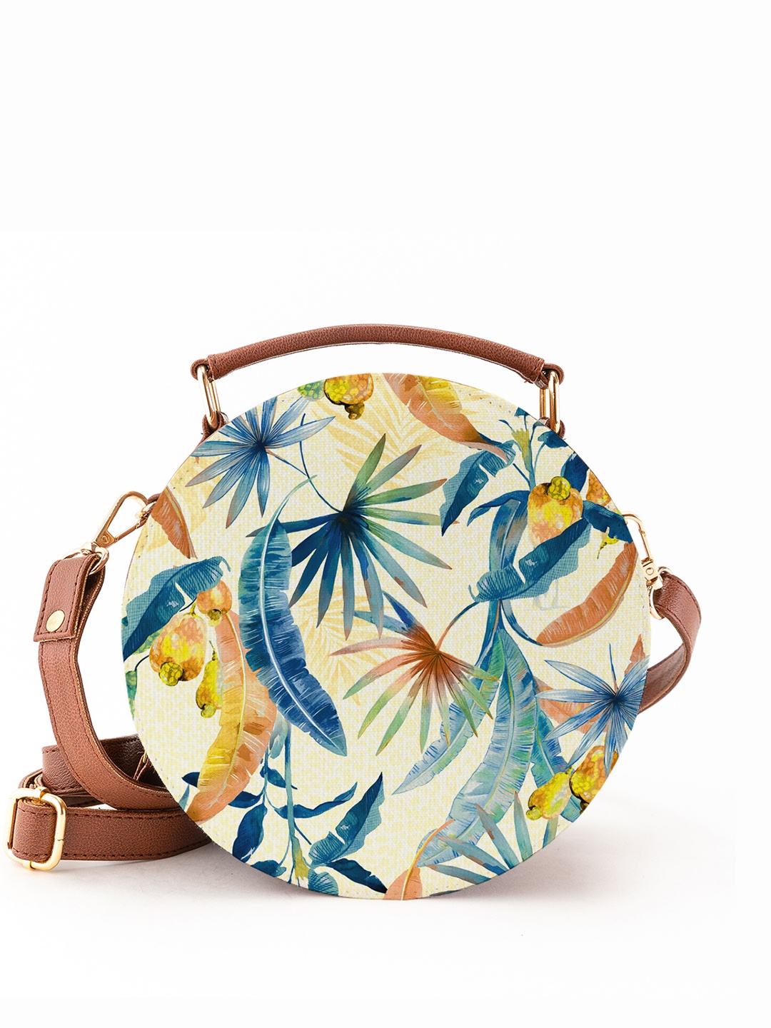 

Kalankit Floral Printed Bucket Handheld Bag with Tasselled, White