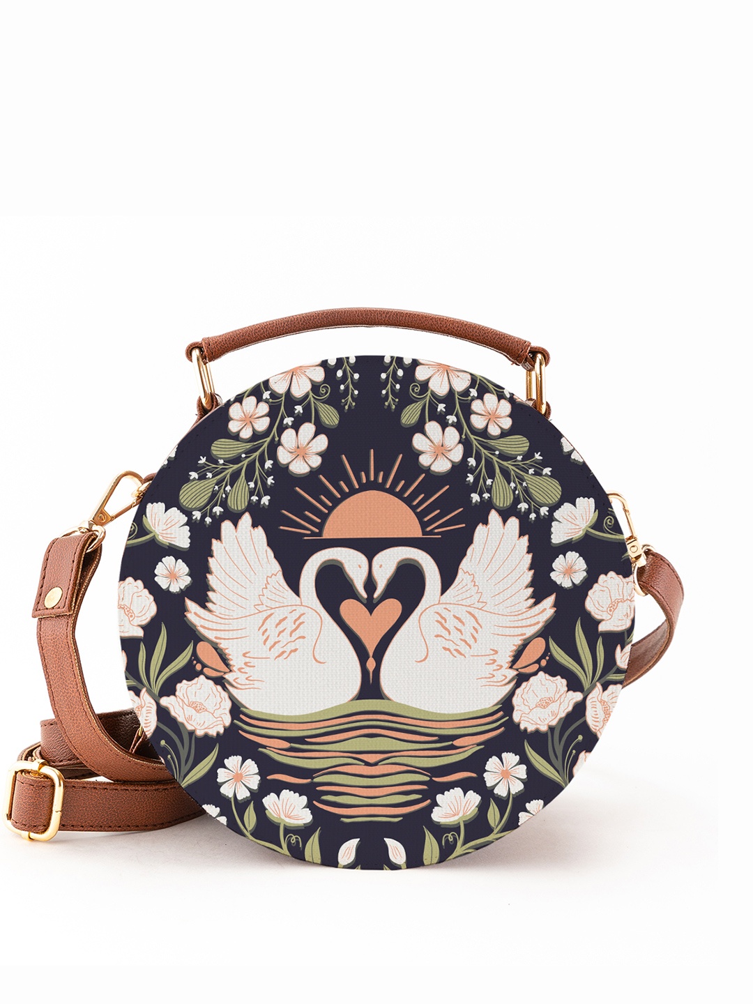 

Kalankit Floral Printed Bucket Satchel with Applique, White