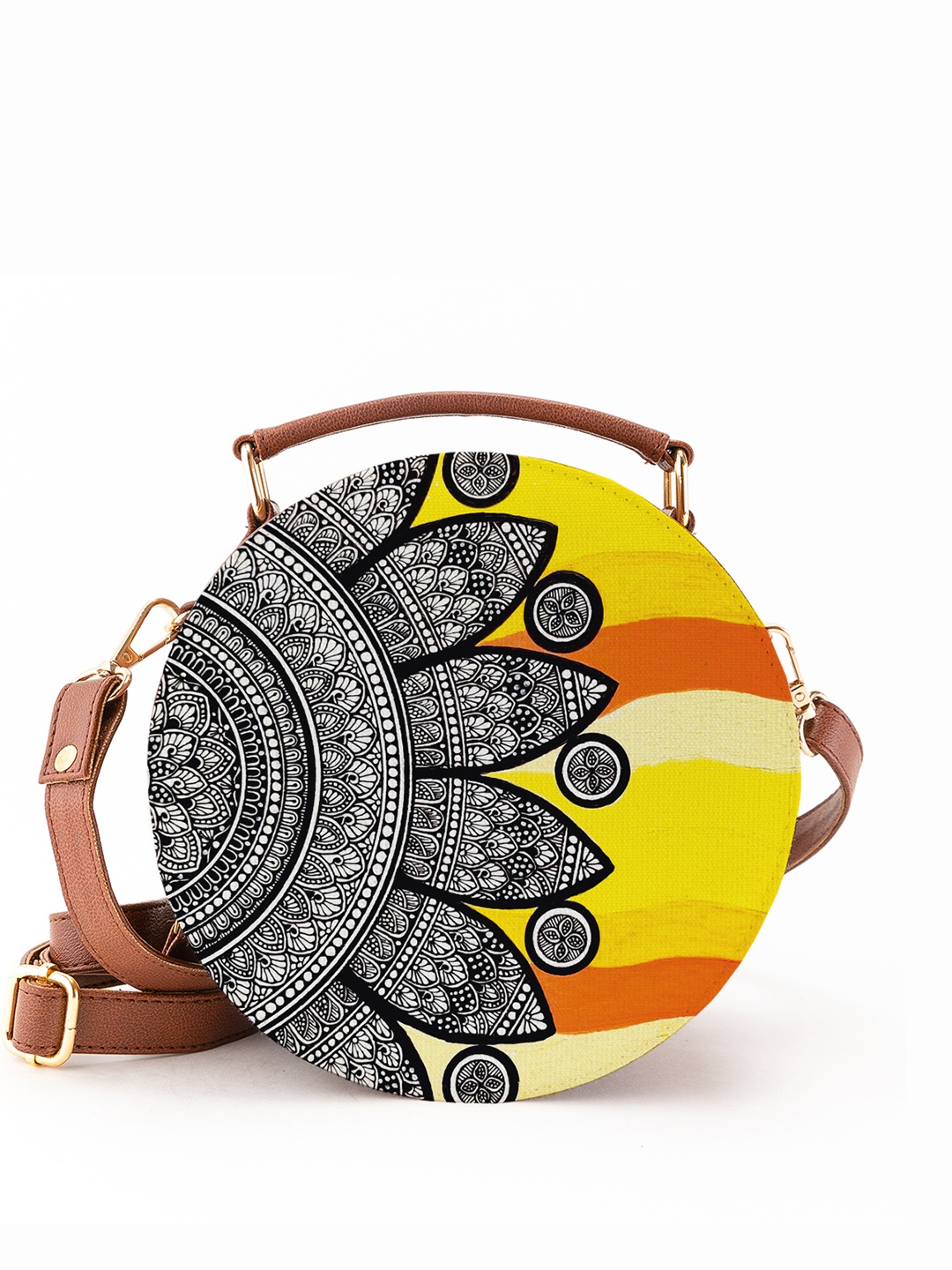Kalankit Printed Oversized Shopper Sling Bag with Applique, Yellow