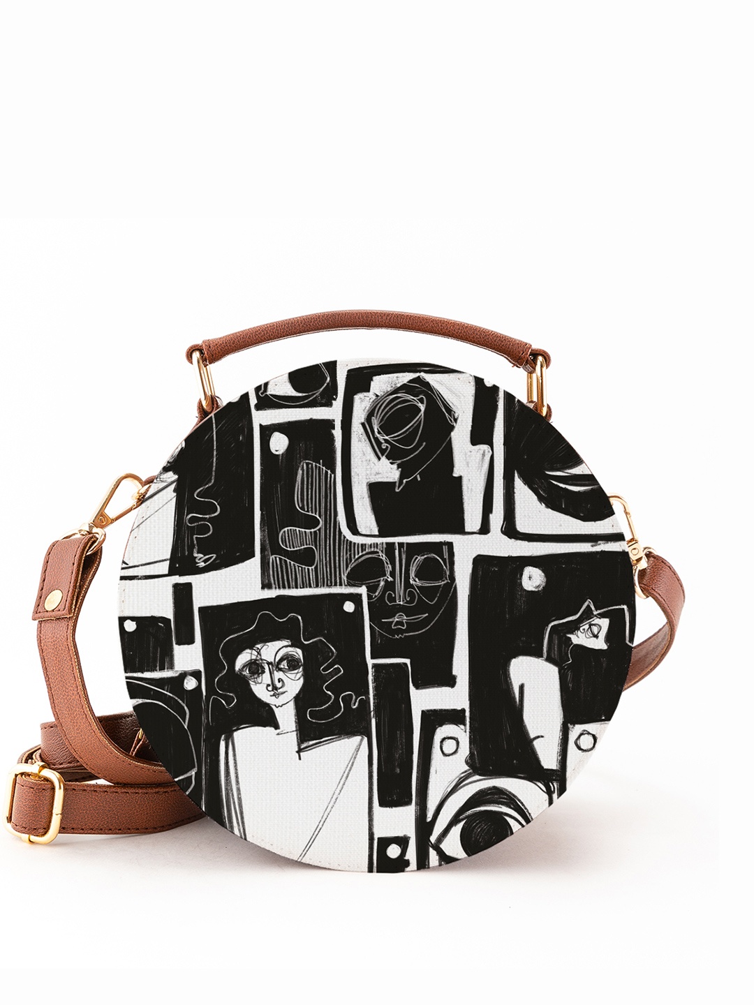 Kalankit Printed Shopper Sling Bag with Applique, Black