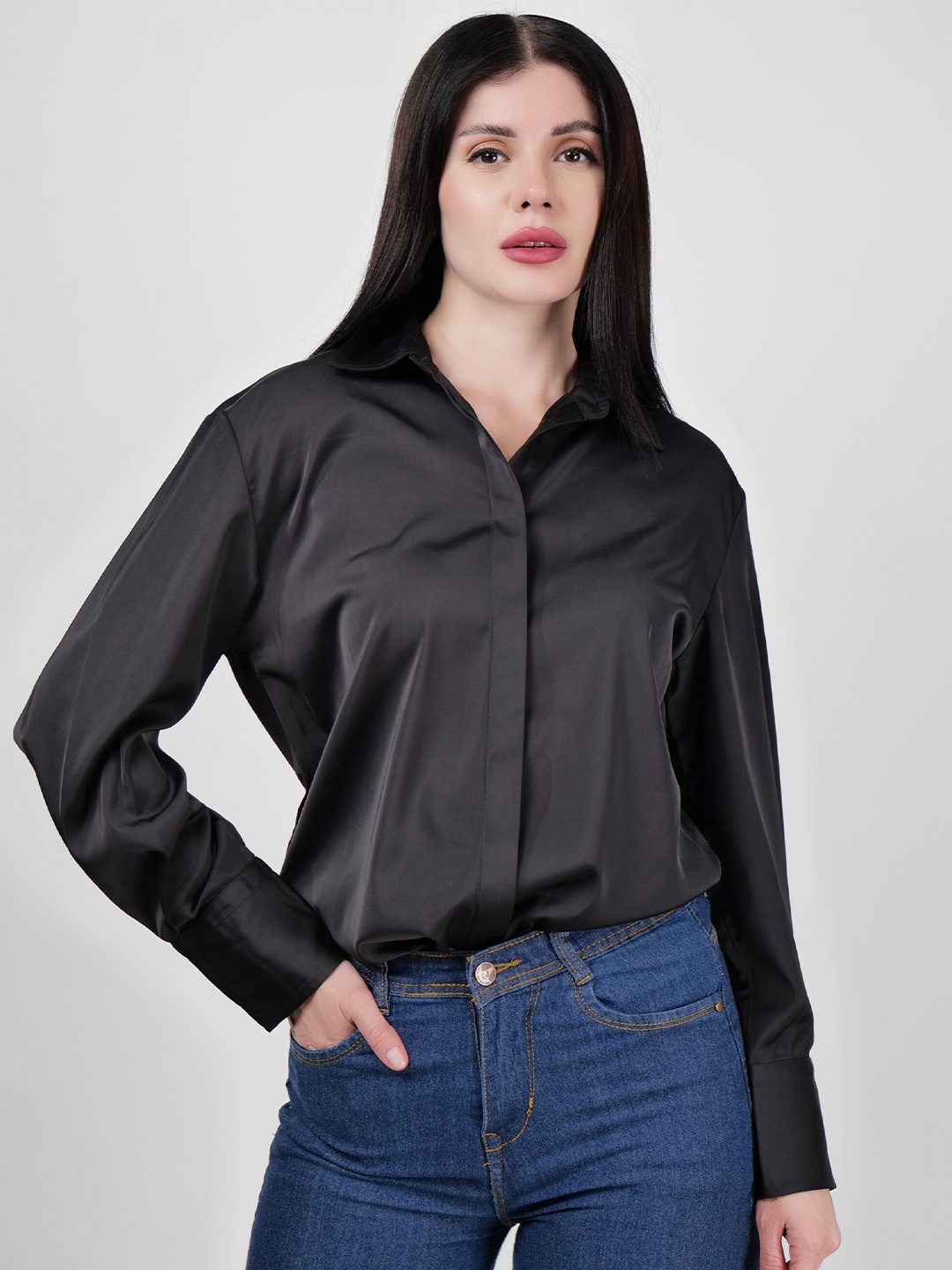 

DRIRO Women Modern Opaque Casual Shirt, Black