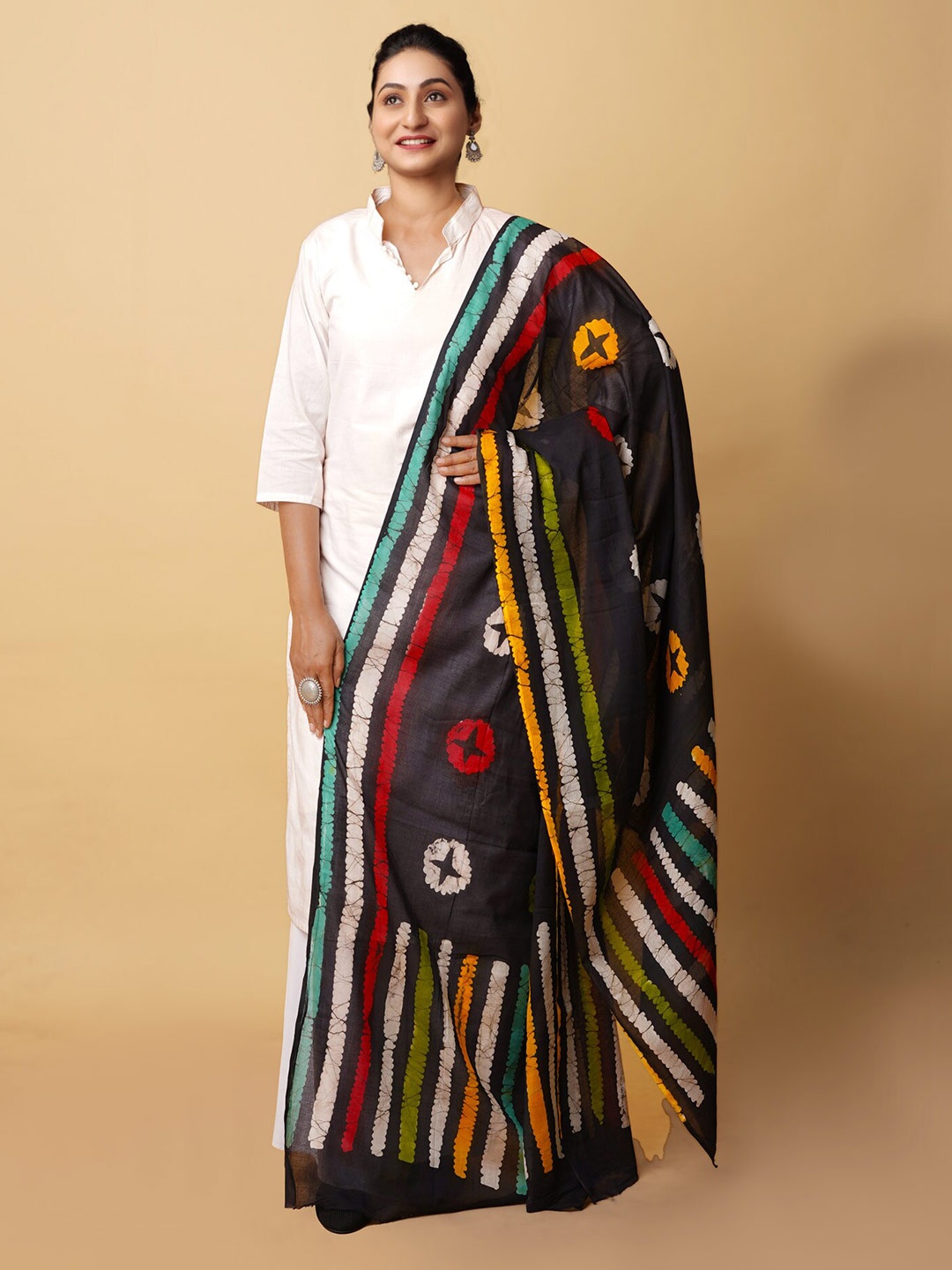 

Unnati Silks Printed Pure Cotton Batik Dupatta, Black